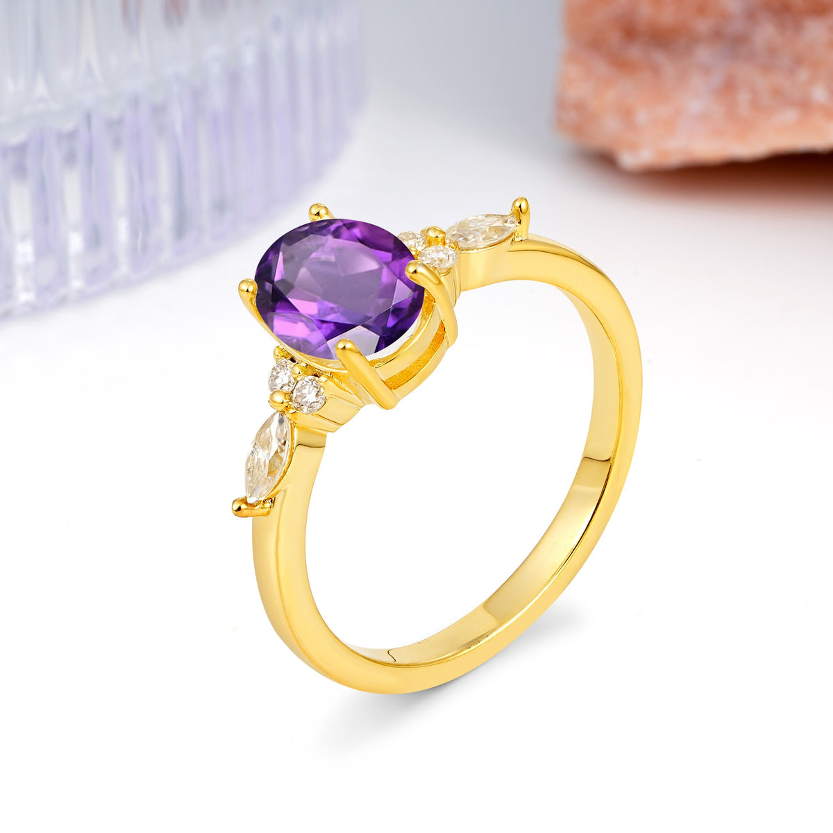 Classic and Luxurious 4-Prong Oval Cut Amethyst Engagement Ring - Additional view