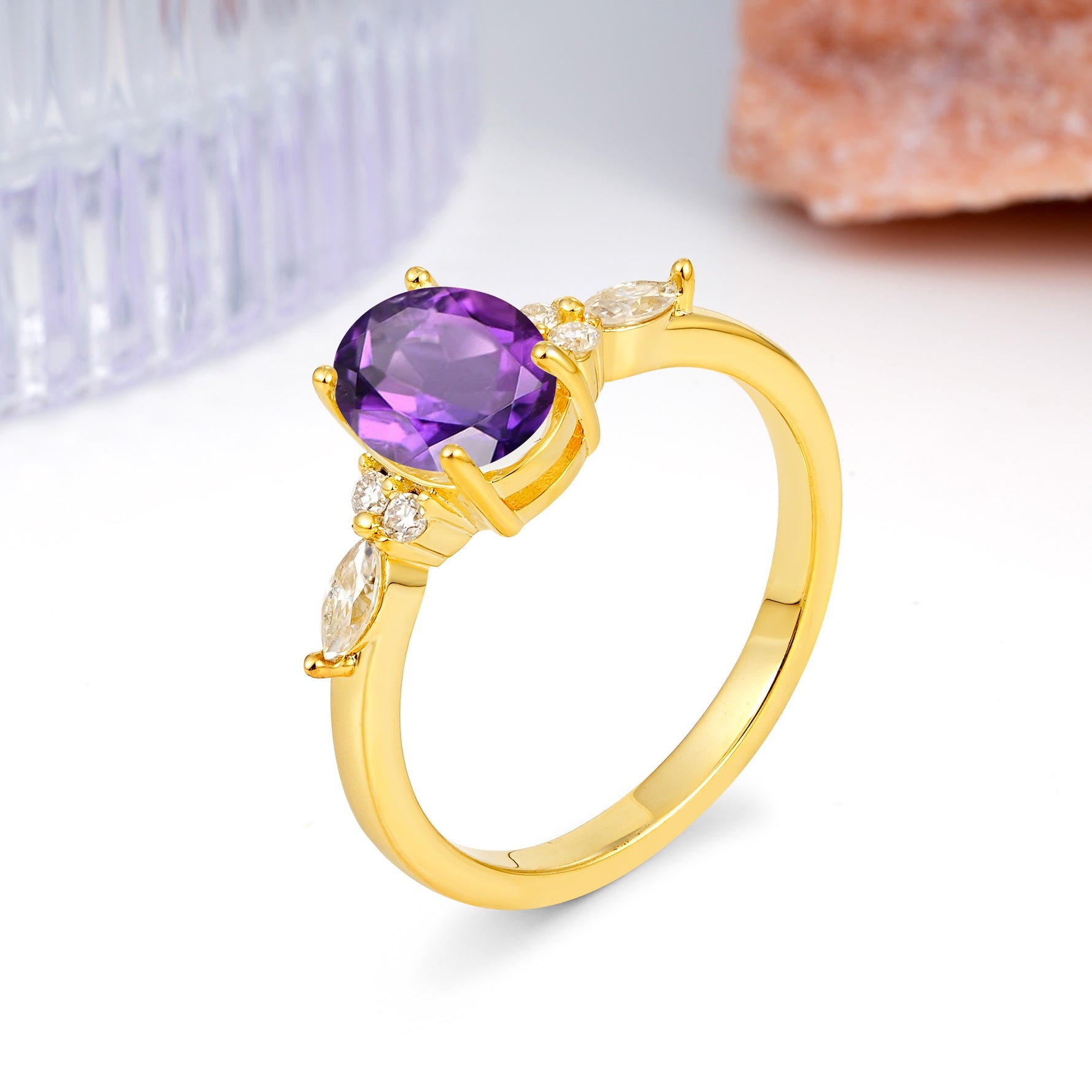 Classic and Luxurious 4-Prong Oval Cut Amethyst Engagement Ring - Additional view