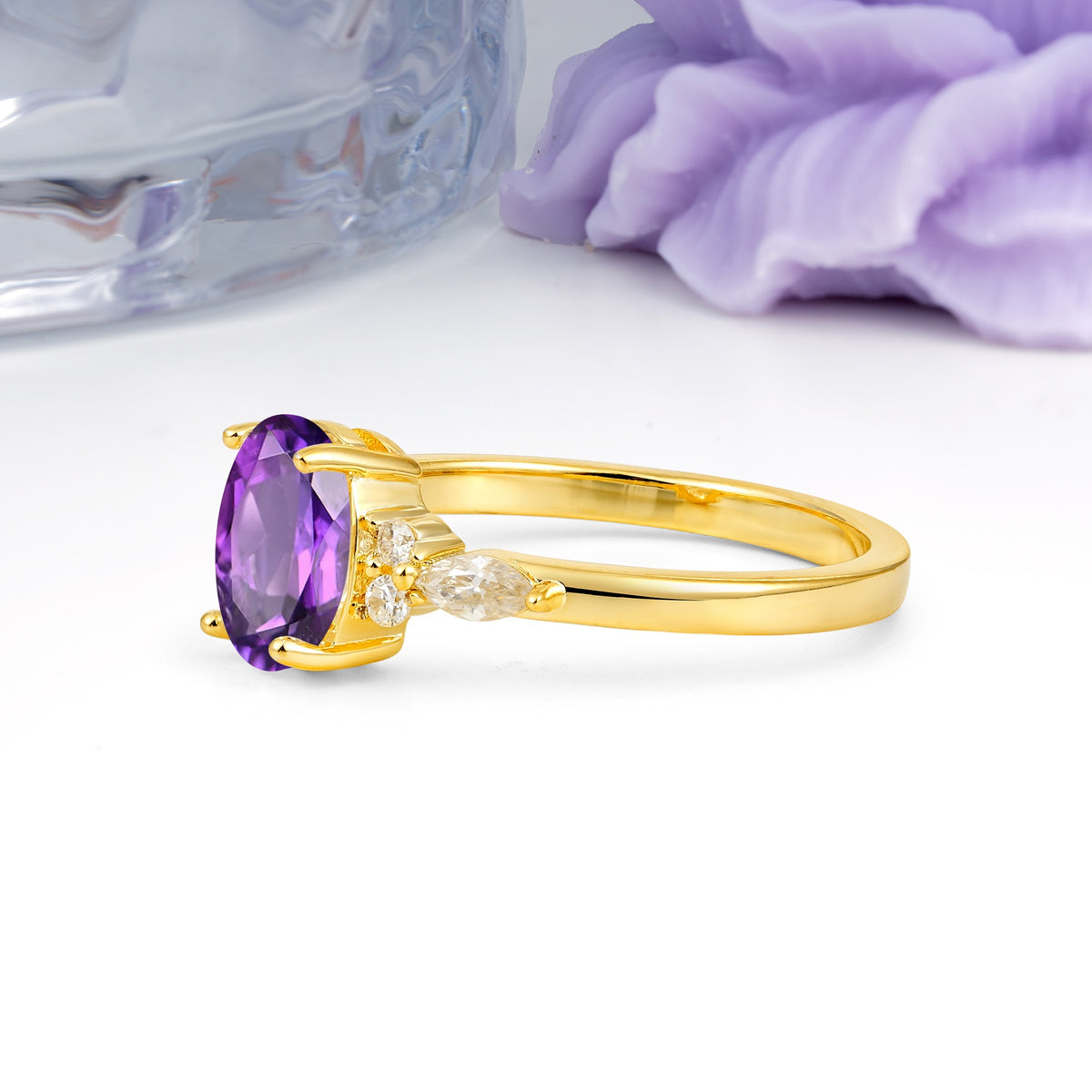 Classic and Luxurious 4-Prong Oval Cut Amethyst Engagement Ring - Additional view