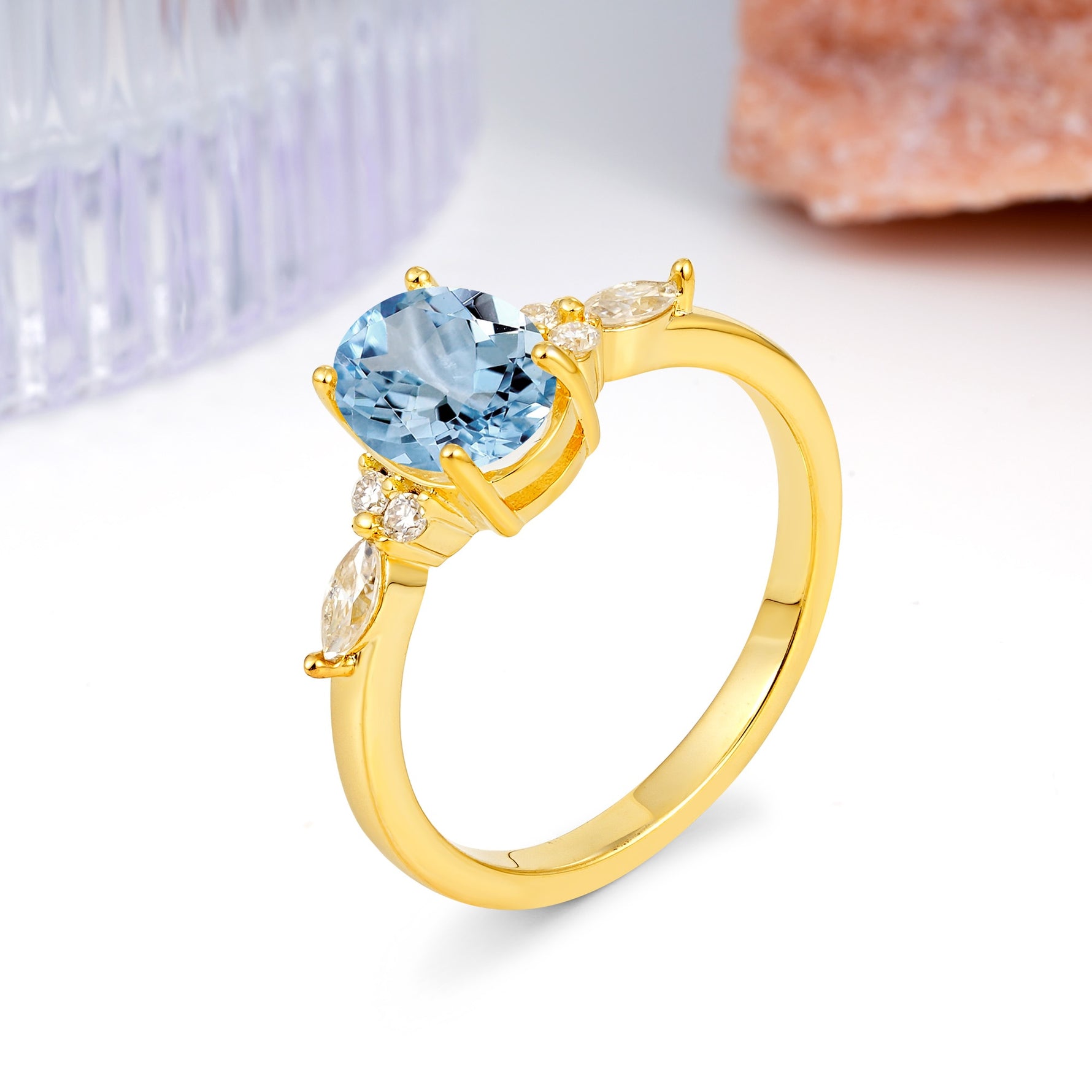 Classic and Luxurious 4-Prong Oval Cut Aquamarine Engagement Ring - Additional view