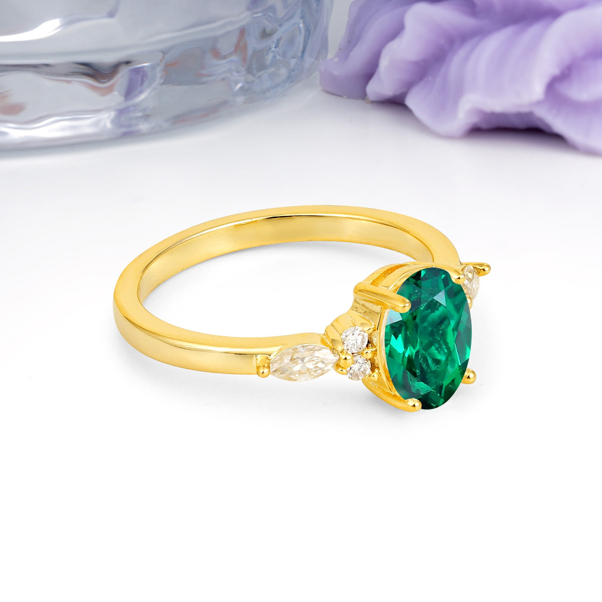Classic and Luxurious 4-Prong Oval Cut Emerald Engagement Ring - Additional view