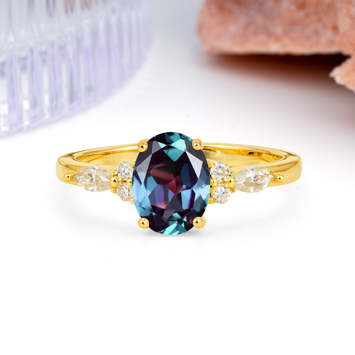 Classic and Luxurious 4-Prong Oval Cut Alexandrite Engagement Ring - Additional view