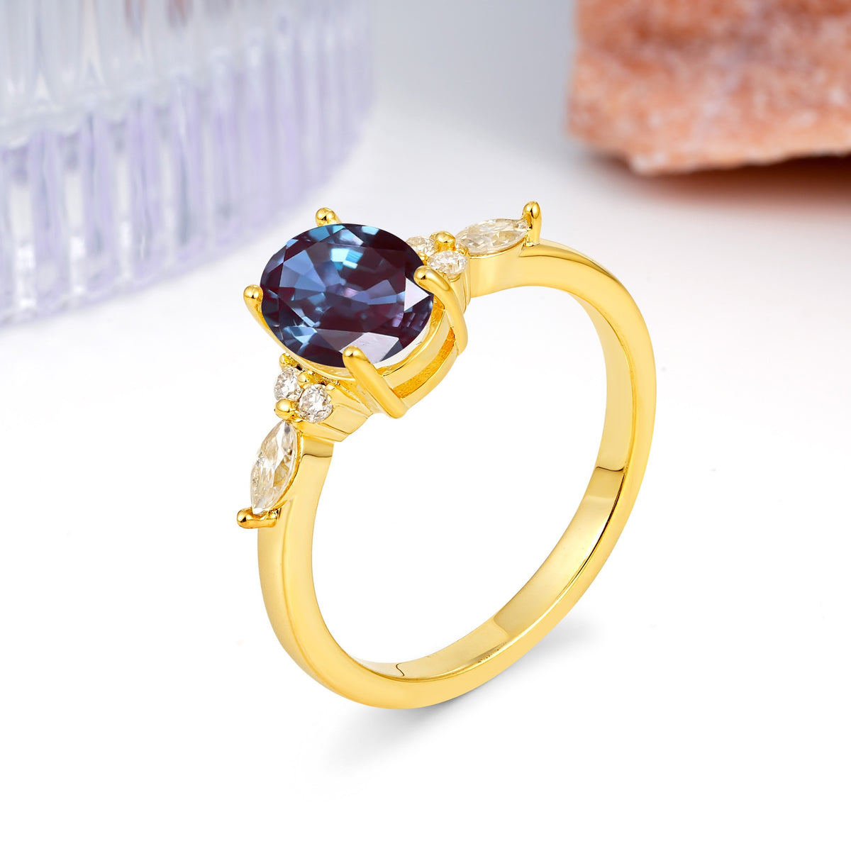 Classic and Luxurious 4-Prong Oval Cut Alexandrite Engagement Ring - Additional view