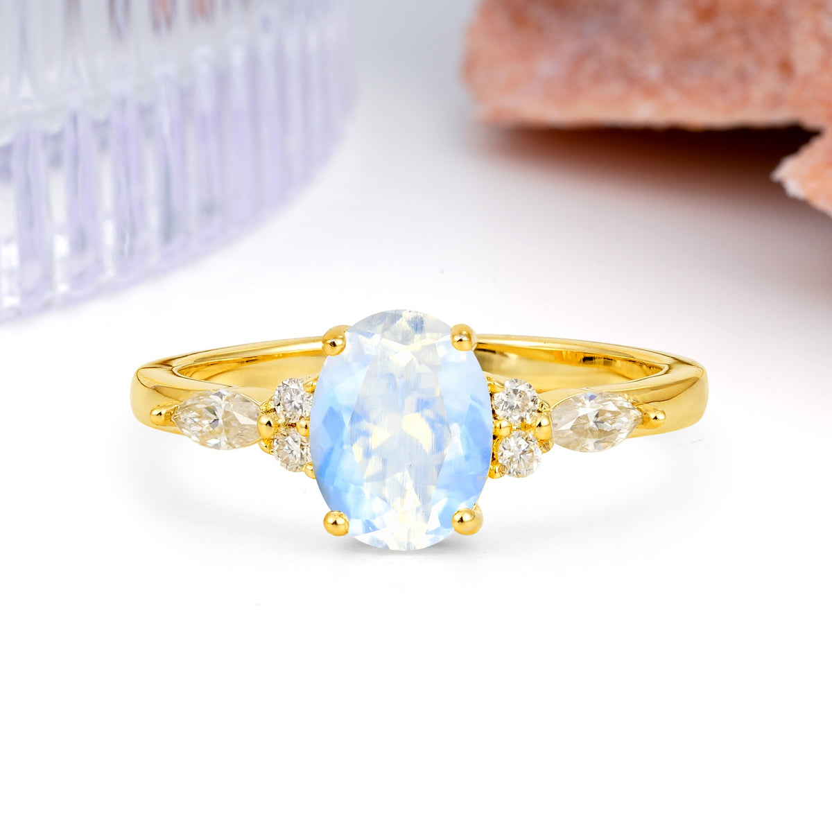 Classic and Luxurious 4-Prong Oval Cut Moonstone Engagement Ring - Additional view