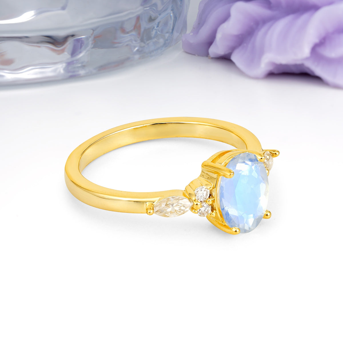 Classic and Luxurious 4-Prong Oval Cut Moonstone Engagement Ring - Additional view