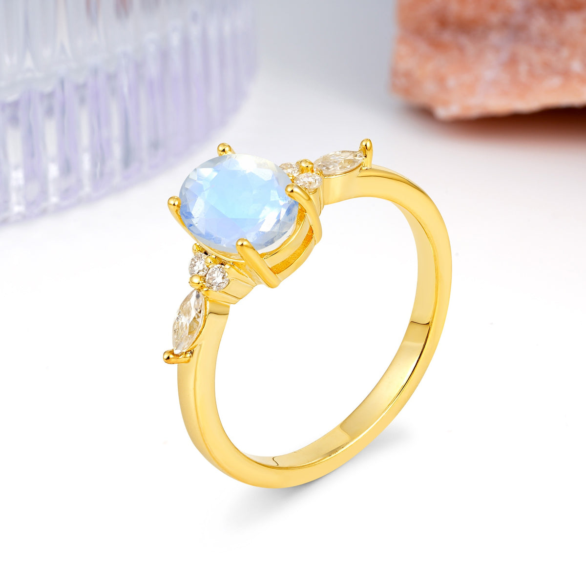Classic and Luxurious 4-Prong Oval Cut Moonstone Engagement Ring - Additional view