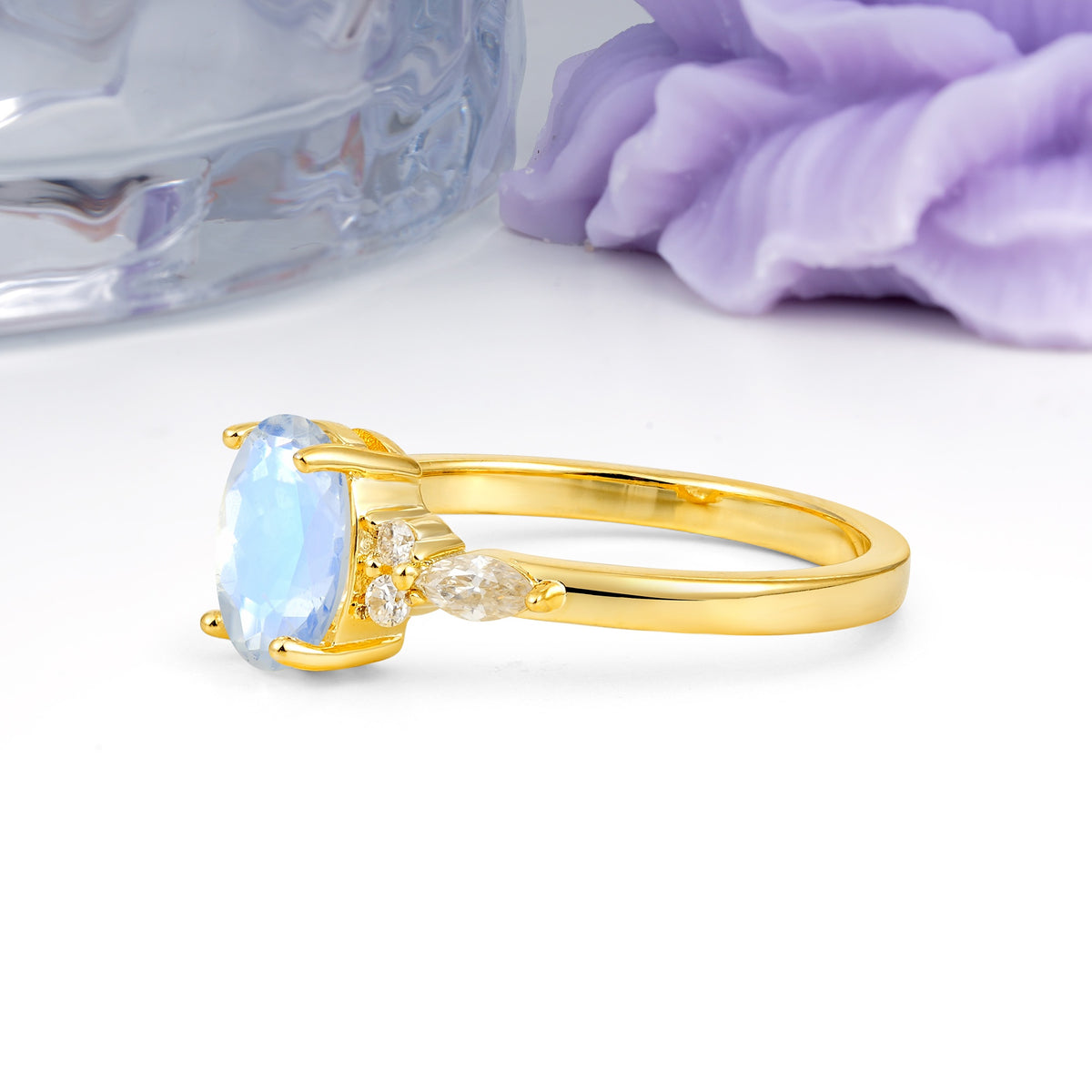 Classic and Luxurious 4-Prong Oval Cut Moonstone Engagement Ring - Additional view