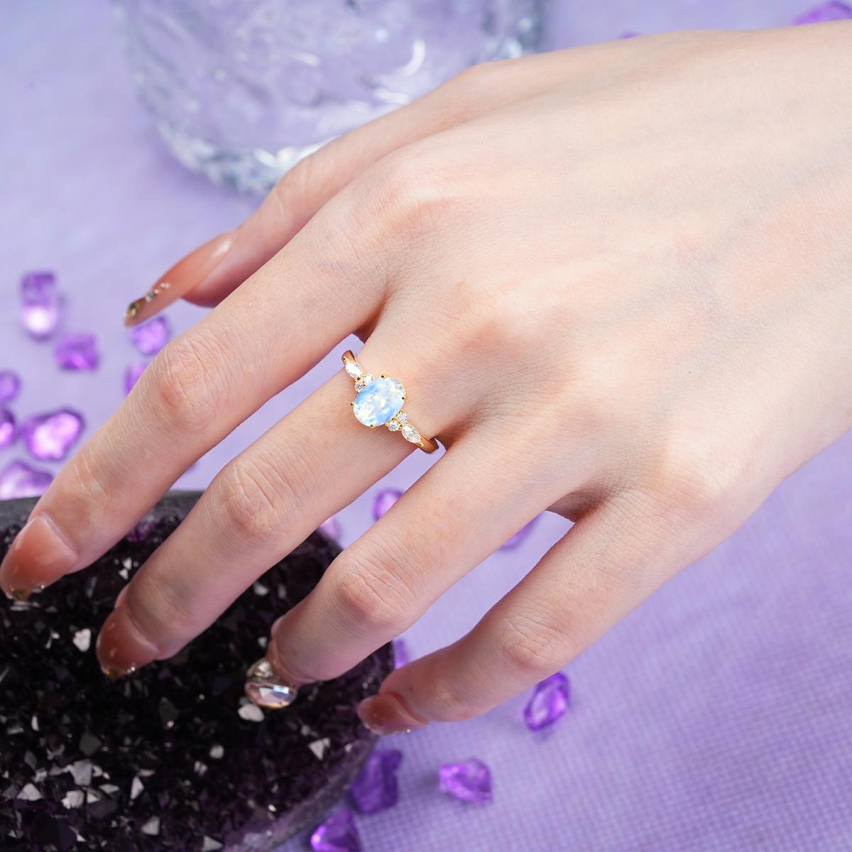 Classic and Luxurious 4-Prong Oval Cut Moonstone Engagement Ring