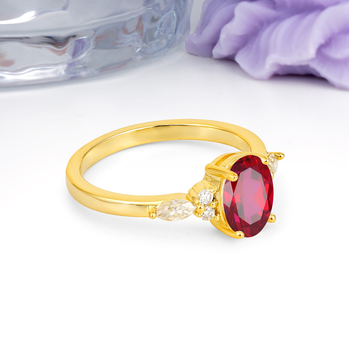 Classic and Luxurious 4-Prong Oval Cut Ruby Engagement Ring - Additional view
