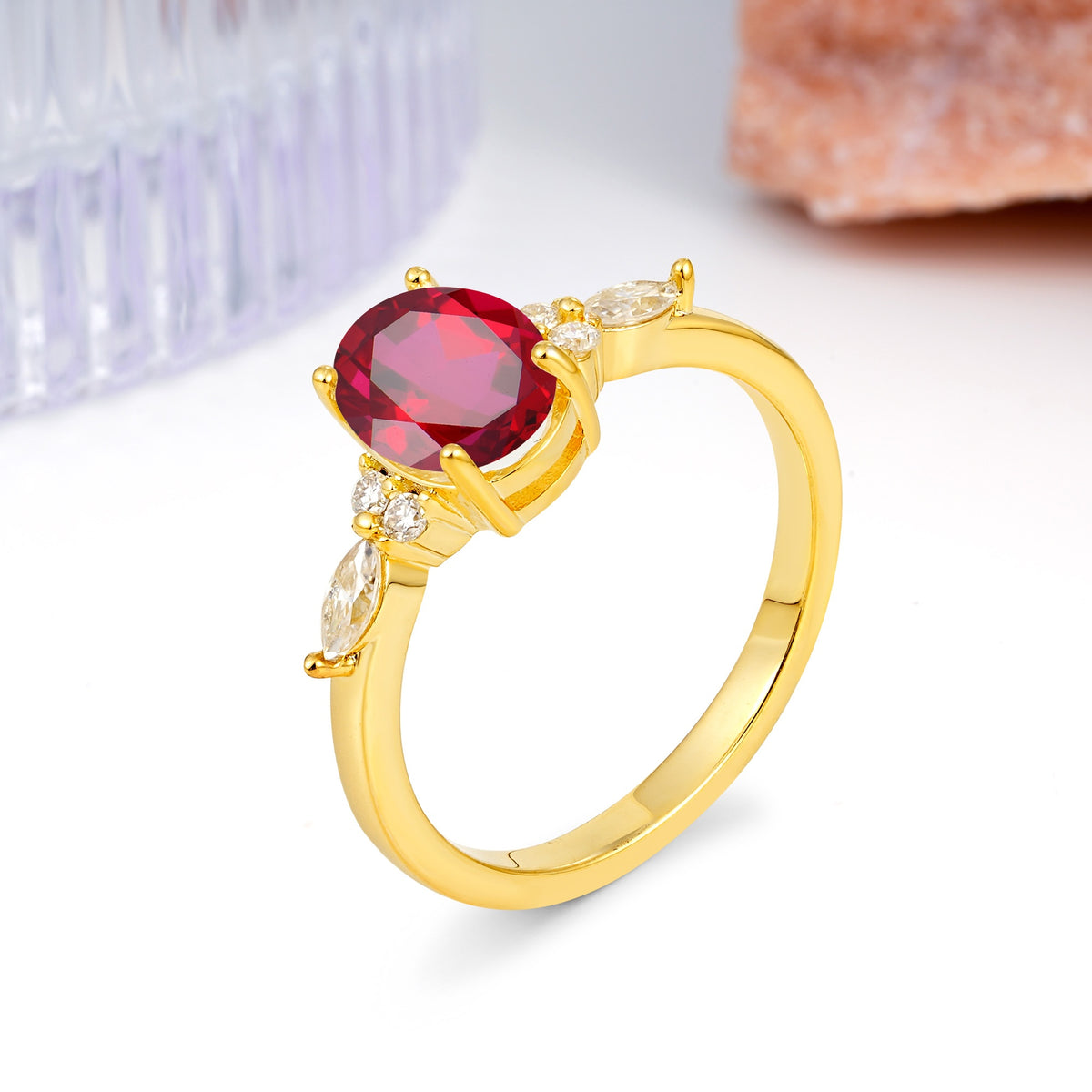 Classic and Luxurious 4-Prong Oval Cut Ruby Engagement Ring - Additional view