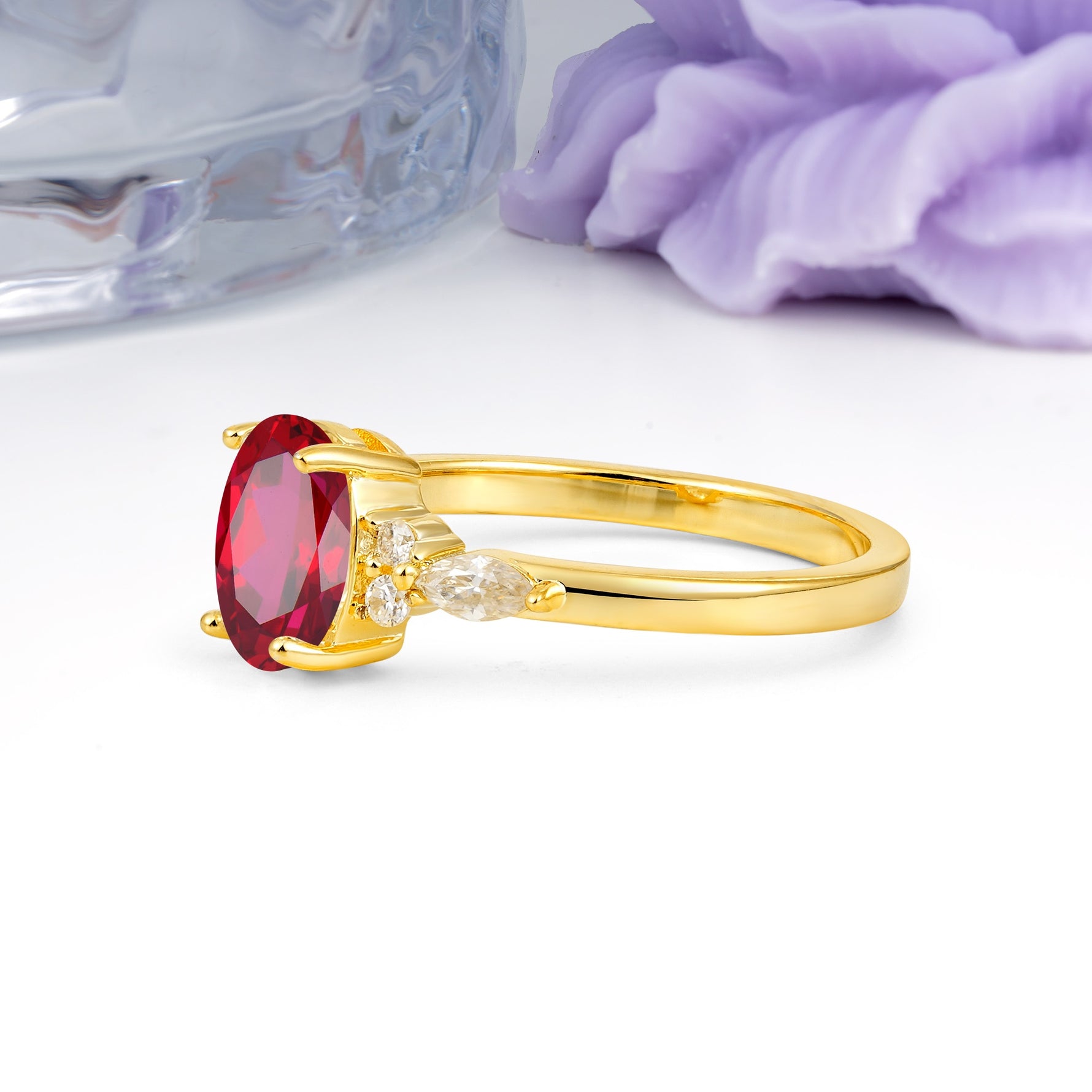 Classic and Luxurious 4-Prong Oval Cut Ruby Engagement Ring - Additional view