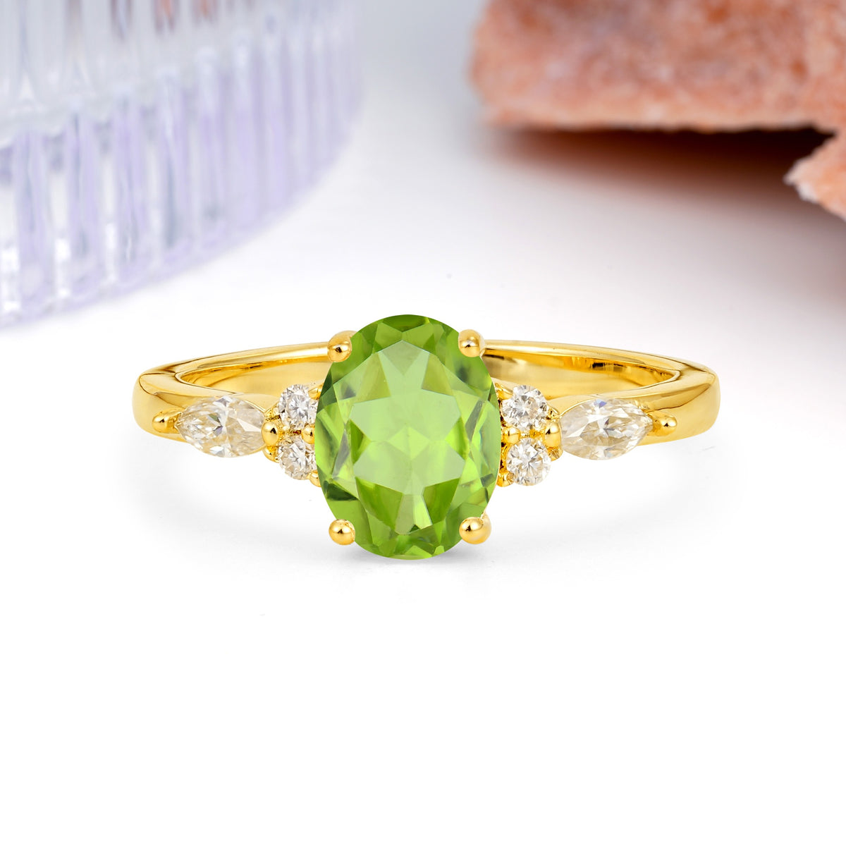 Classic and Luxurious 4-Prong Oval Cut Peridot Engagement Ring - Additional view