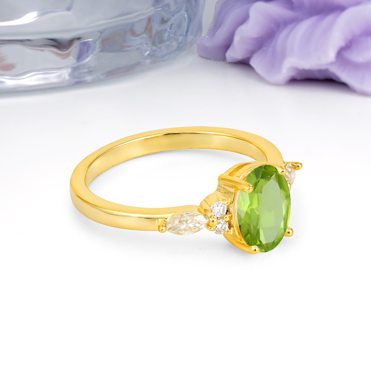 Classic and Luxurious 4-Prong Oval Cut Peridot Engagement Ring - Additional view