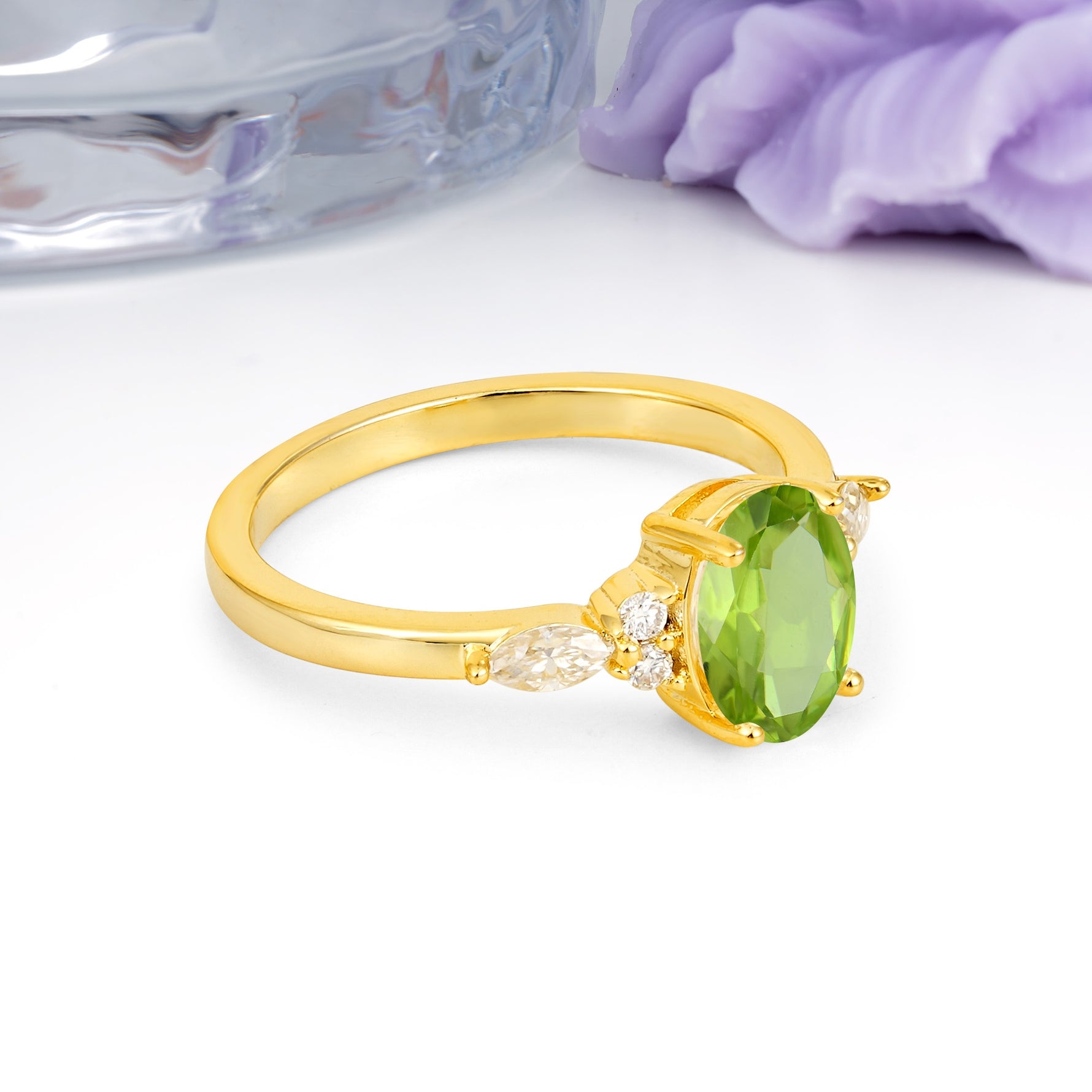 Classic and Luxurious 4-Prong Oval Cut Peridot Engagement Ring - Additional view