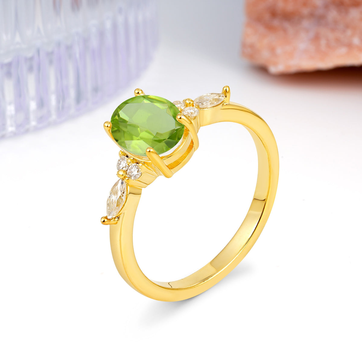 Classic and Luxurious 4-Prong Oval Cut Peridot Engagement Ring - Additional view