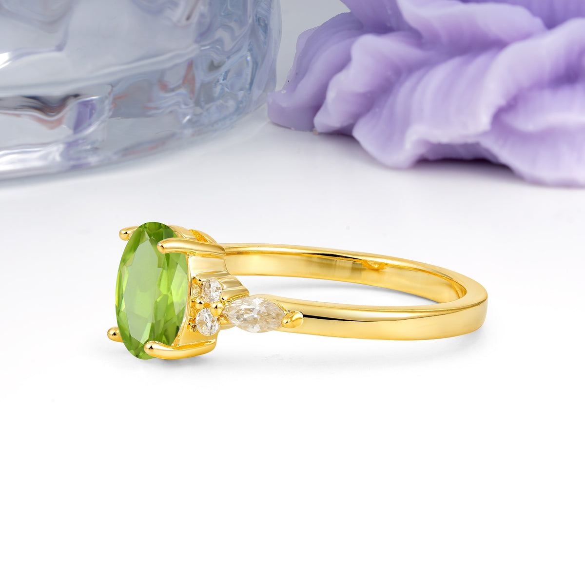 Classic and Luxurious 4-Prong Oval Cut Peridot Engagement Ring - Additional view