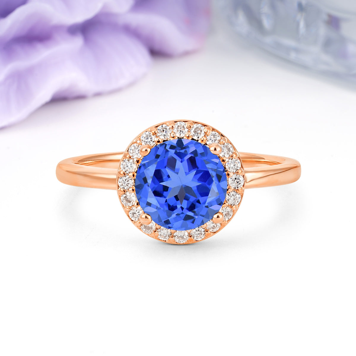 Luxurious 4-Prong Round Cut Sapphire Engagement Ring - Additional view