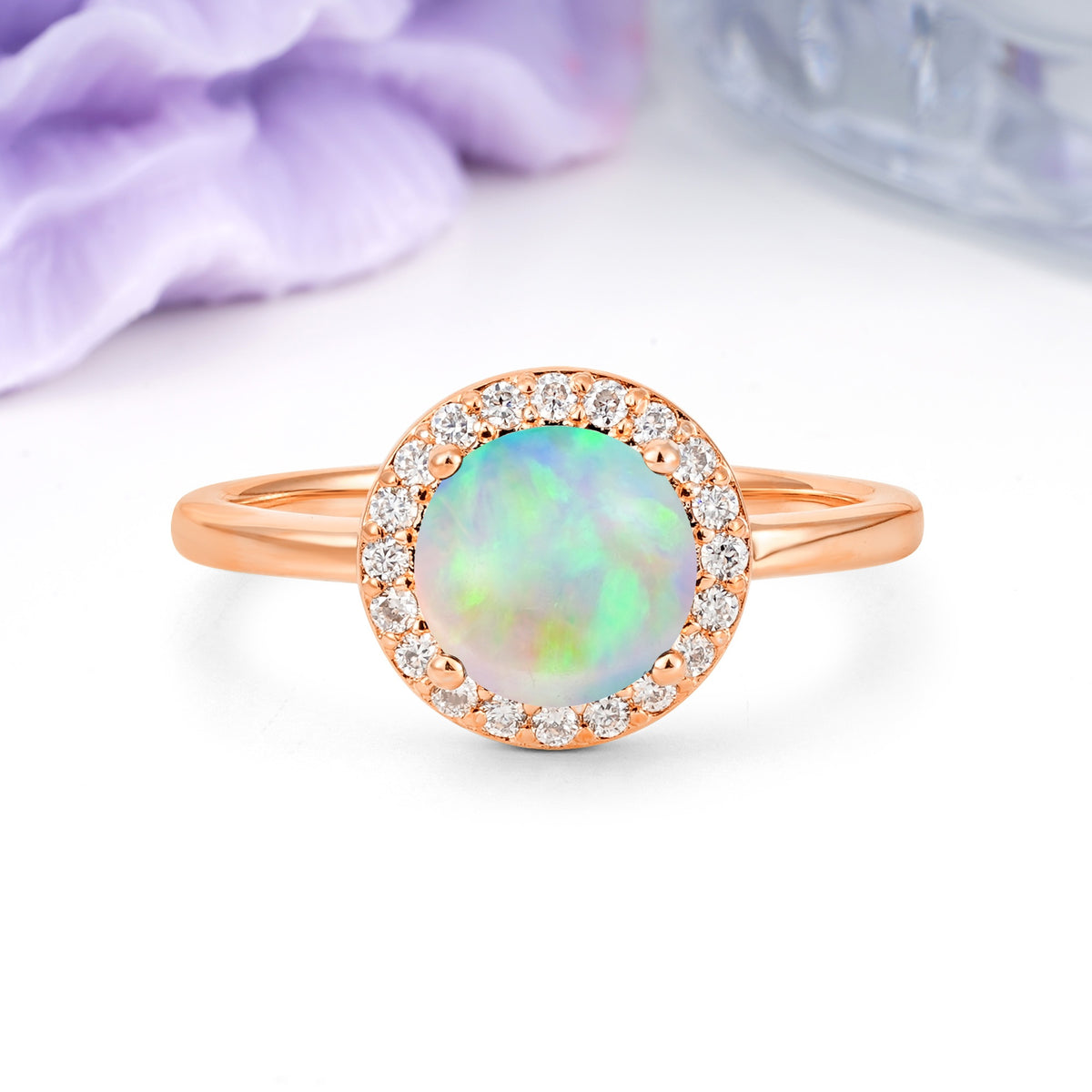 Luxurious 4-Prong Round Cut Fire Opal Engagement Ring - Additional view