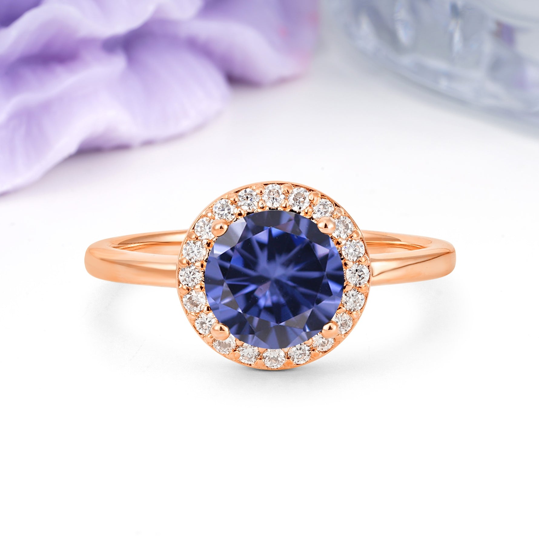 Luxurious 4-Prong Round Cut Tanzanite Engagement Ring - Additional view