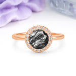 Luxurious 4-Prong Round Cut Black Rutilated Quartz Engagement Ring - Additional view