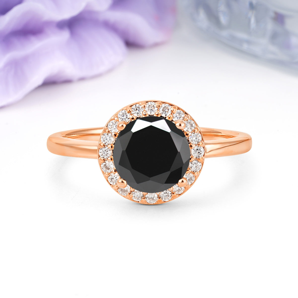 Luxurious 4-Prong Round Cut Black Onyx Engagement Ring - Additional view