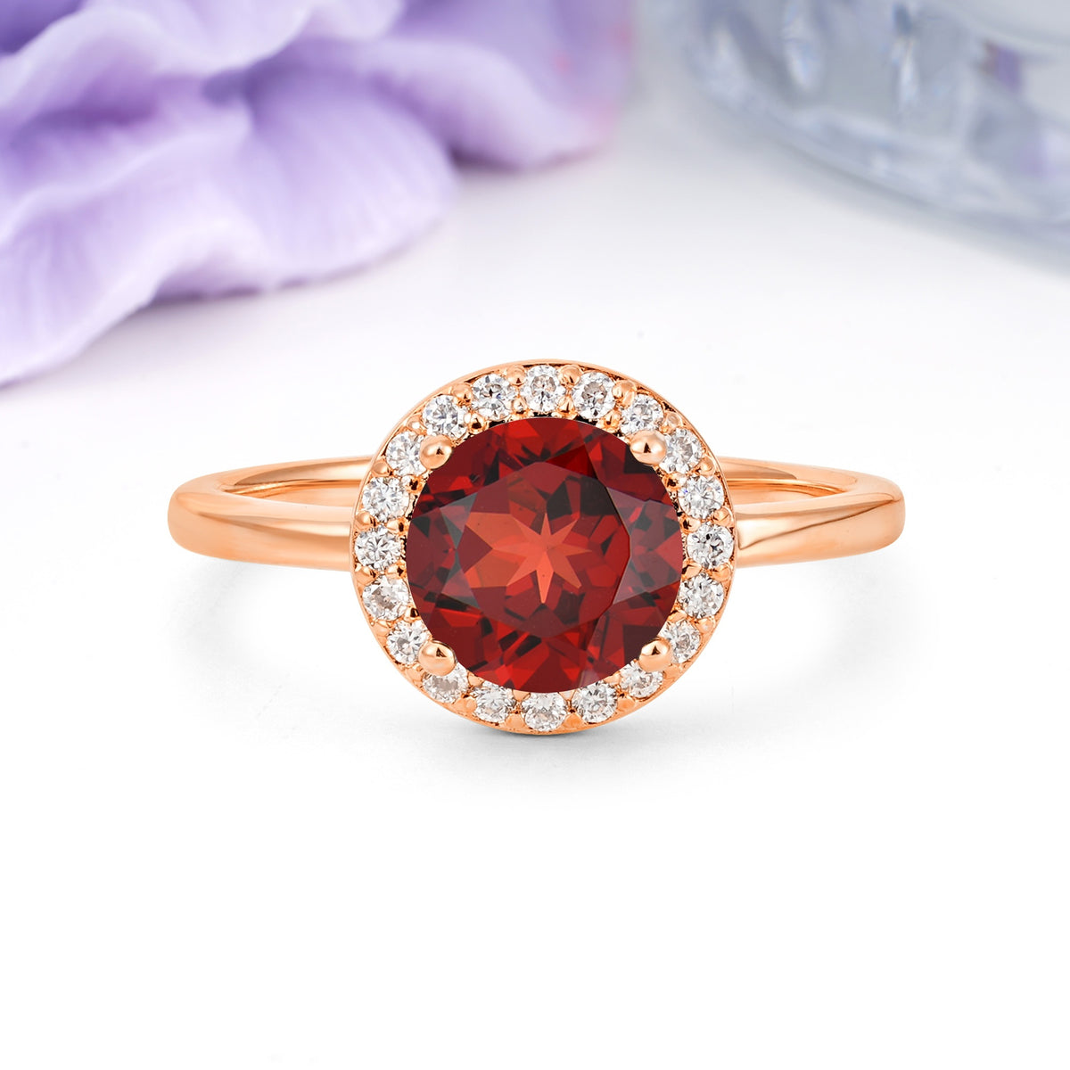 Luxurious 4-Prong Round Cut Garnet Engagement Ring - Additional view