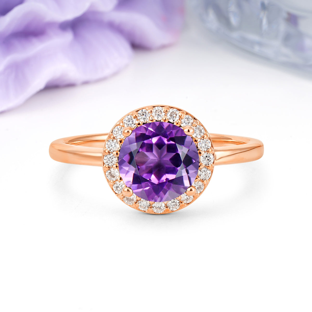 Luxurious 4-Prong Round Cut Amethyst Engagement Ring - Additional view