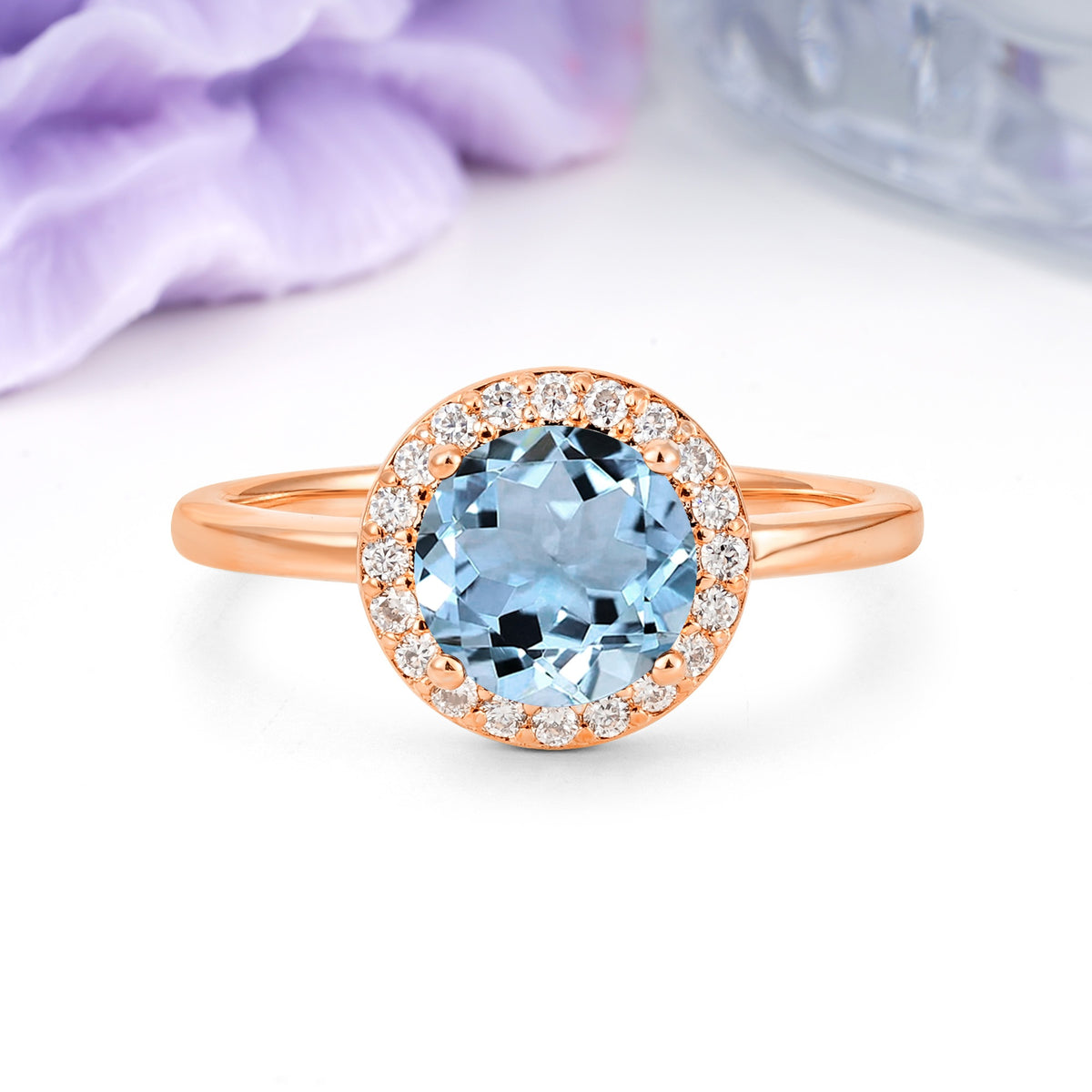 Luxurious 4-Prong Round Cut Aquamarine Engagement Ring - Additional view