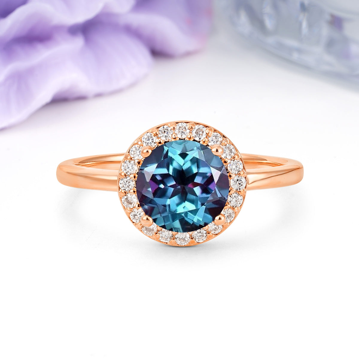 Luxurious 4-Prong Round Cut Alexandrite Engagement Ring - Additional view