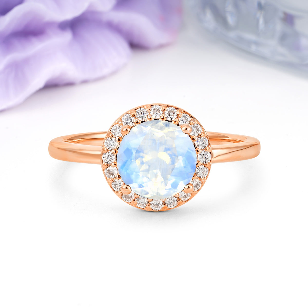 Luxurious 4-Prong Round Cut Moonstone Engagement Ring - Additional view