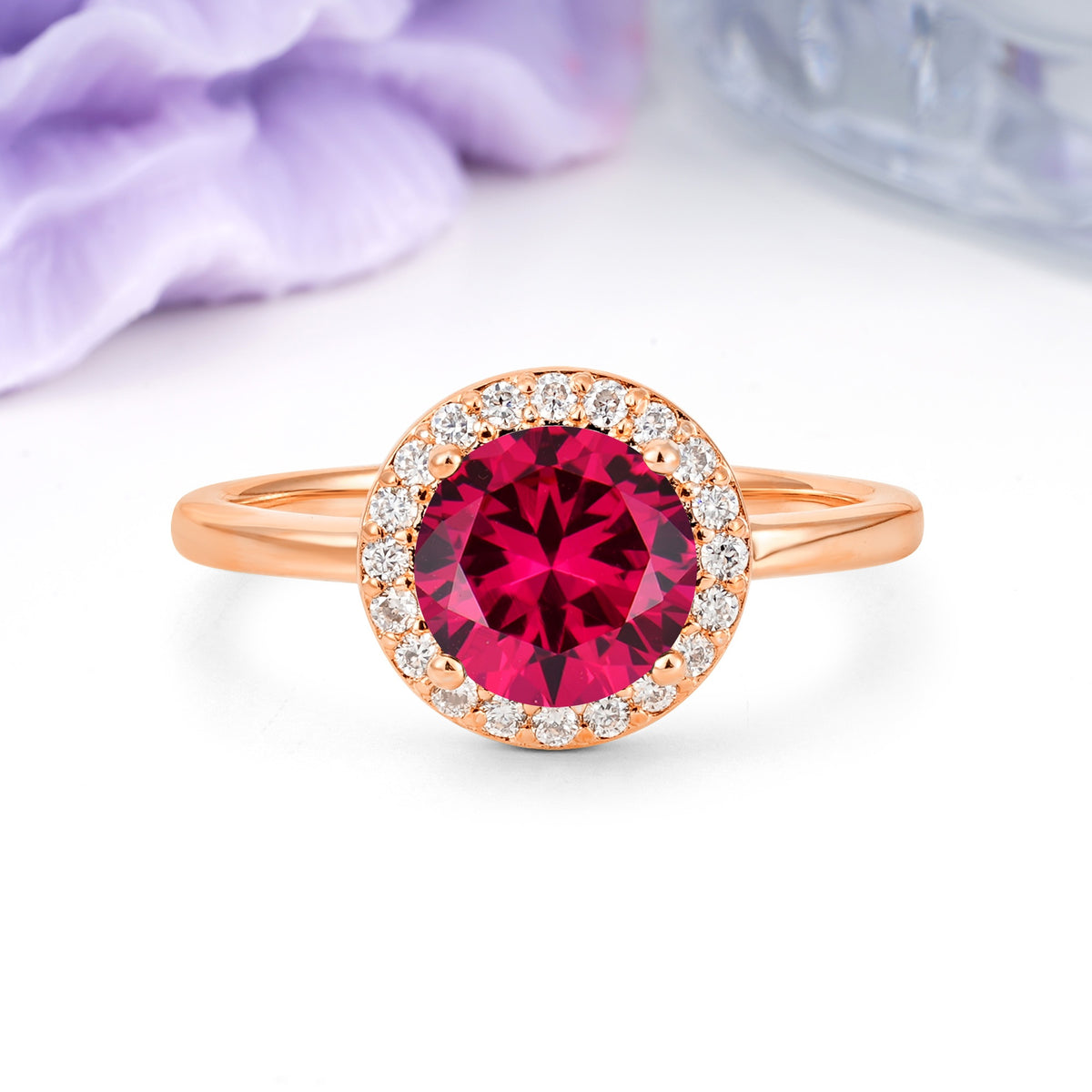 Luxurious 4-Prong Round Cut Ruby Engagement Ring - Additional view
