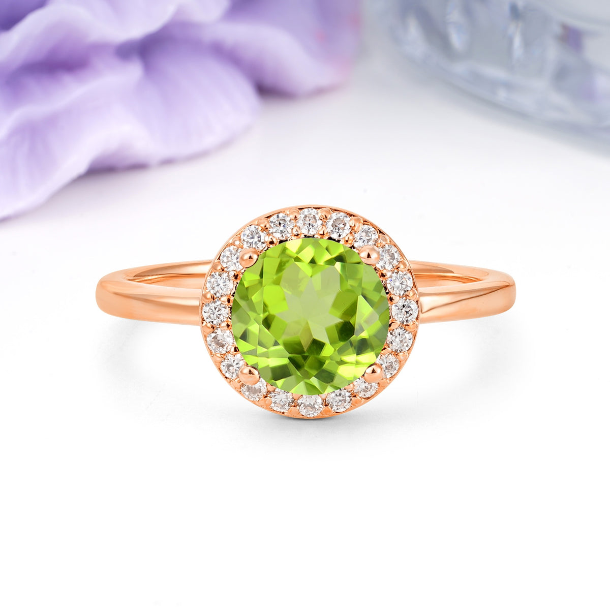 Luxurious 4-Prong Round Cut Peridot Engagement Ring - Additional view