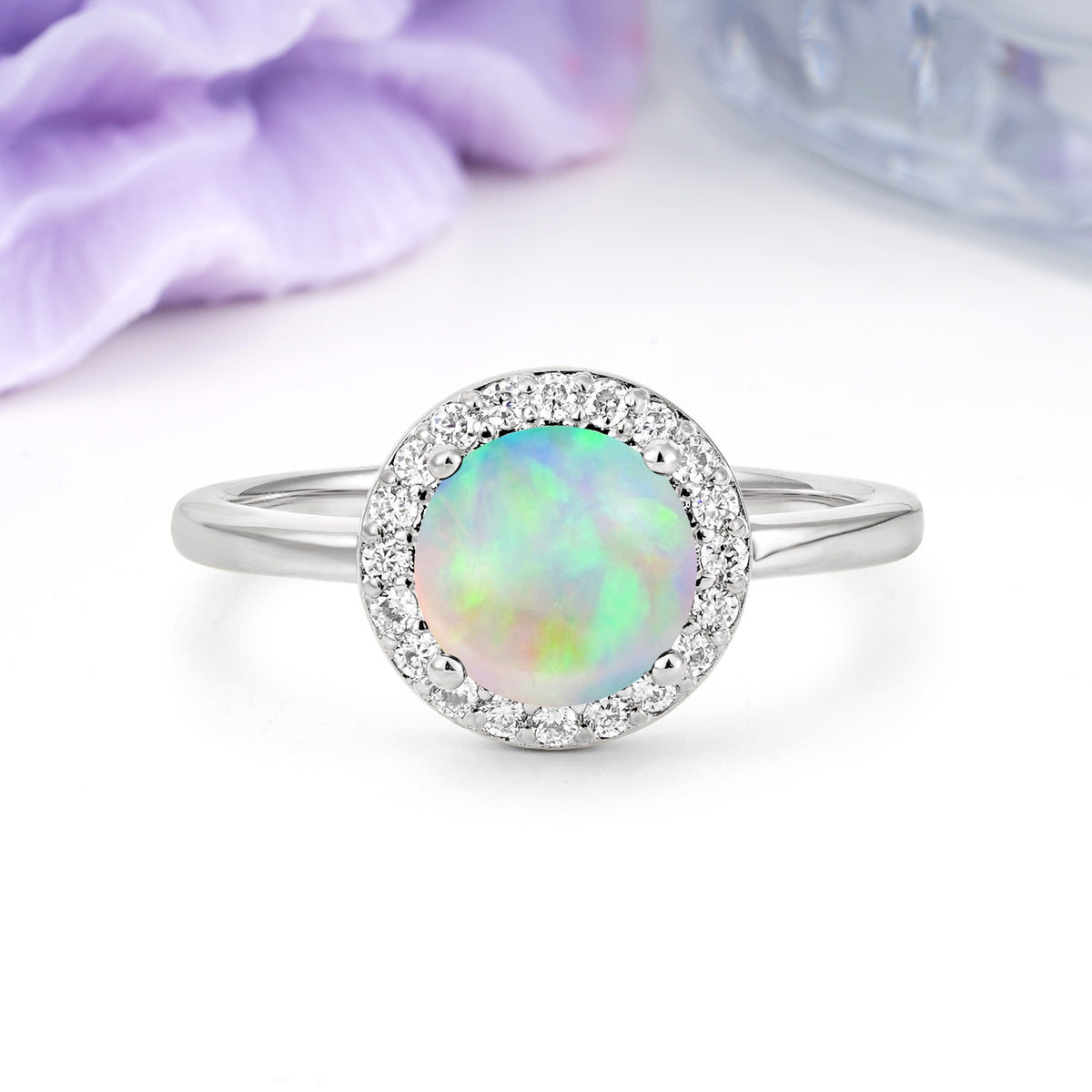 Luxurious 4-Prong Round Cut Fire Opal Engagement Ring - Additional view