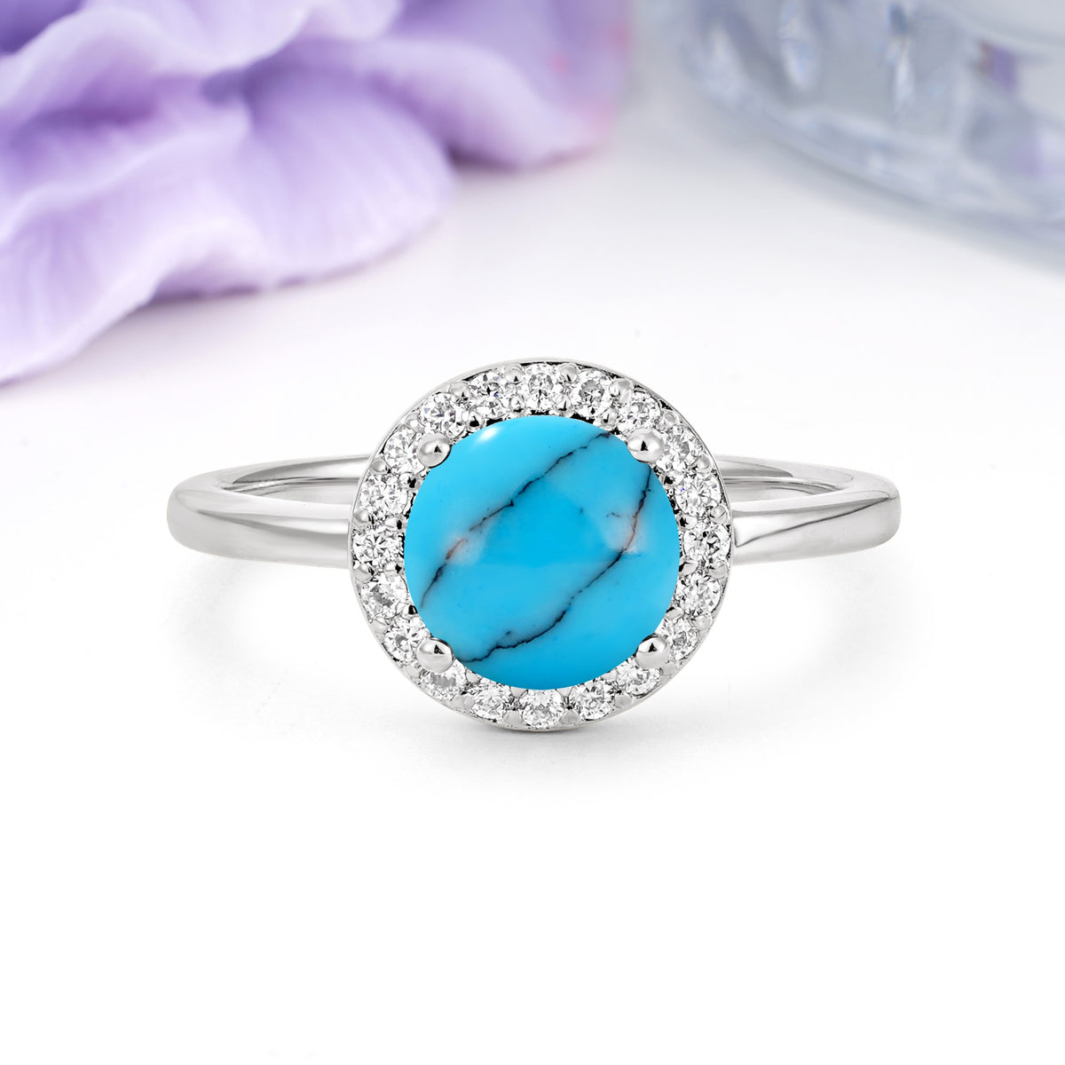 Luxurious 4-Prong Round Cut Turquoise Engagement Ring - Additional view