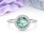 Luxurious 4-Prong Round Cut Moss Agate Engagement Ring - Additional view