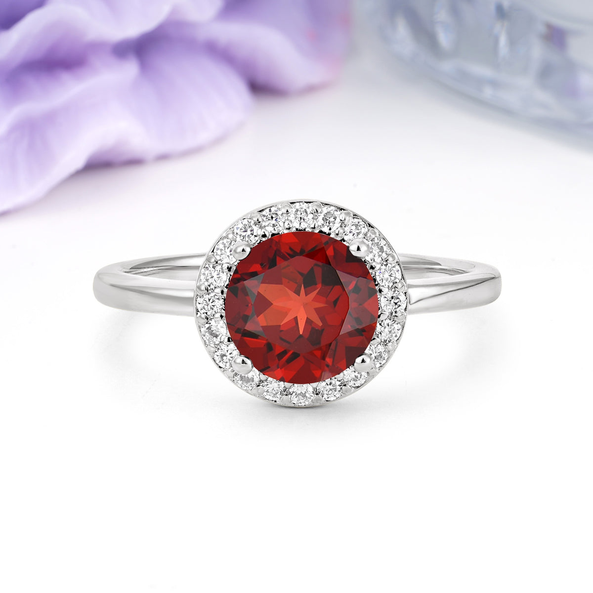 Luxurious 4-Prong Round Cut Garnet Engagement Ring - Additional view