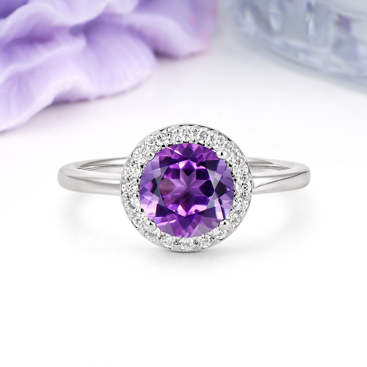 Luxurious 4-Prong Round Cut Amethyst Engagement Ring - Additional view