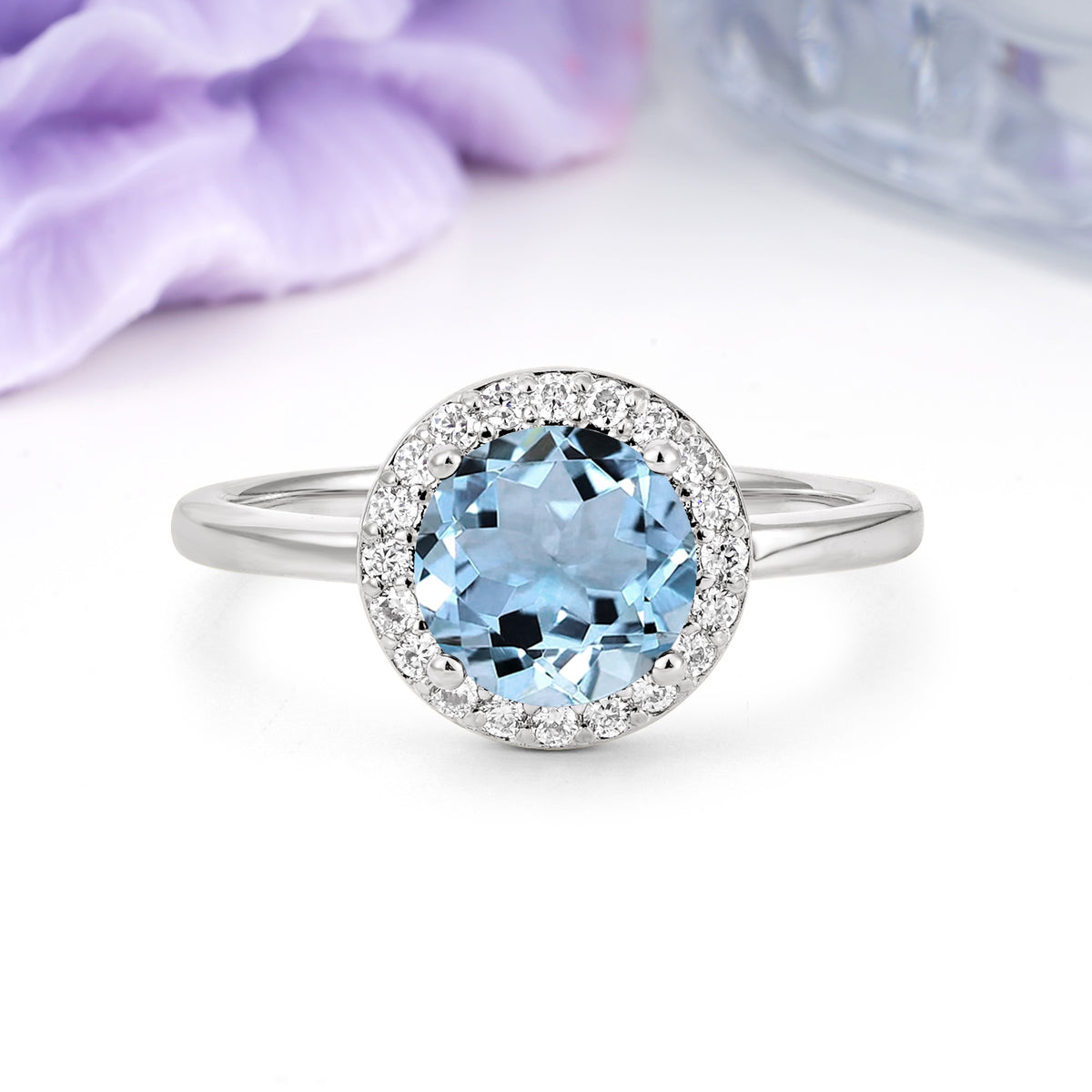 Luxurious 4-Prong Round Cut Aquamarine Engagement Ring - Additional view