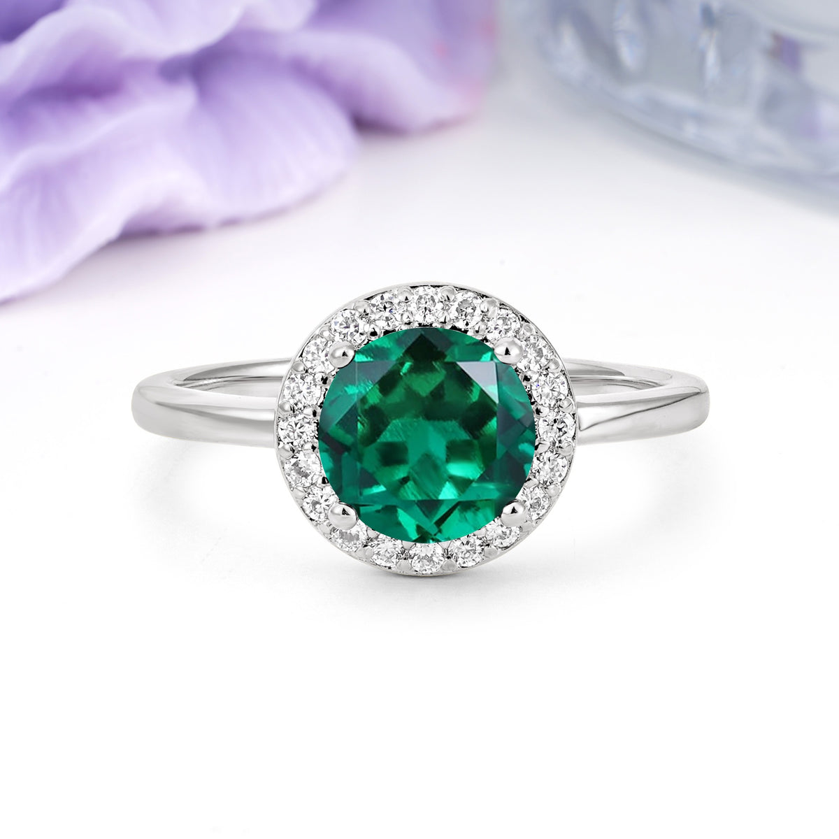 Luxurious 4-Prong Round Cut Emerald Engagement Ring - Additional view