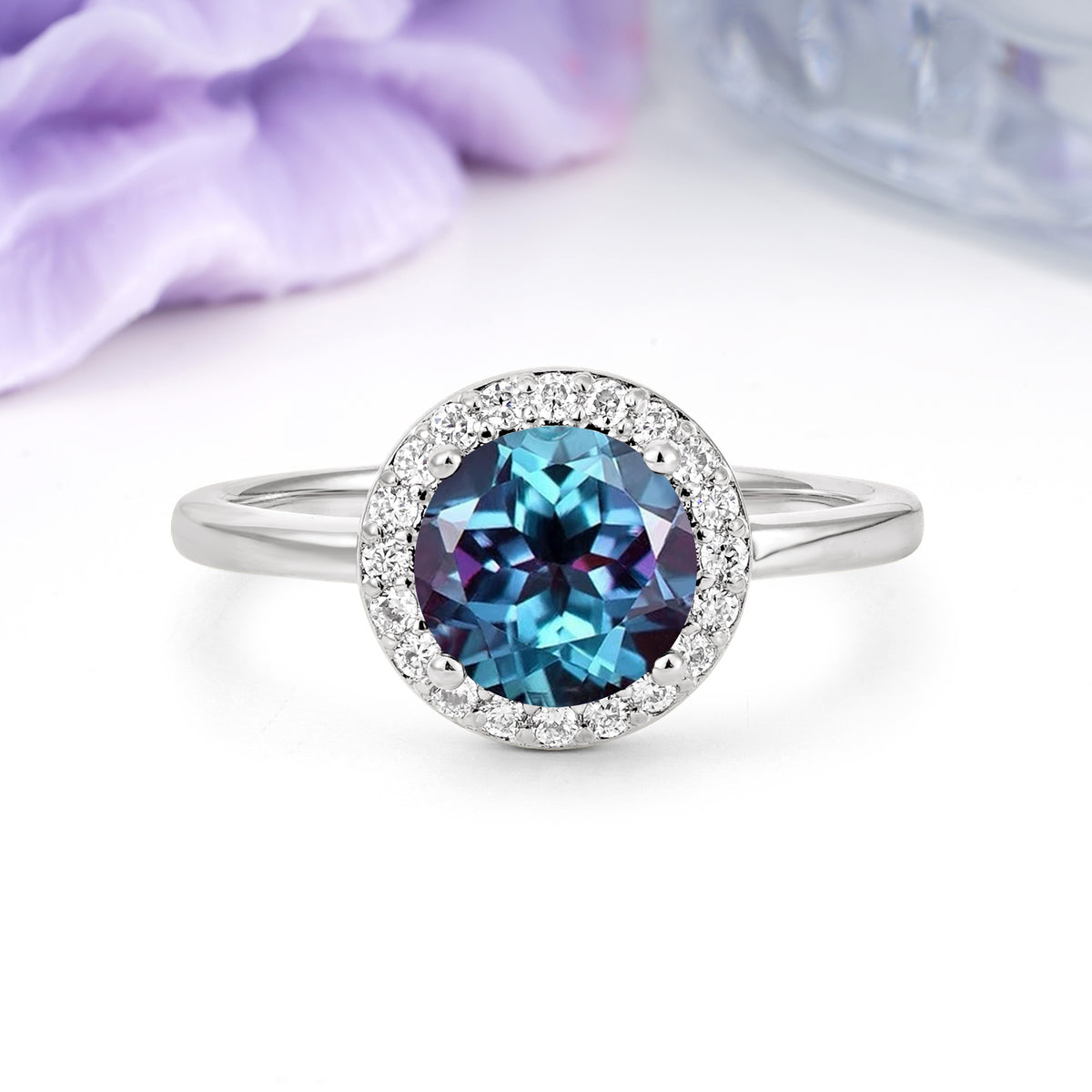 Luxurious 4-Prong Round Cut Alexandrite Engagement Ring - Additional view