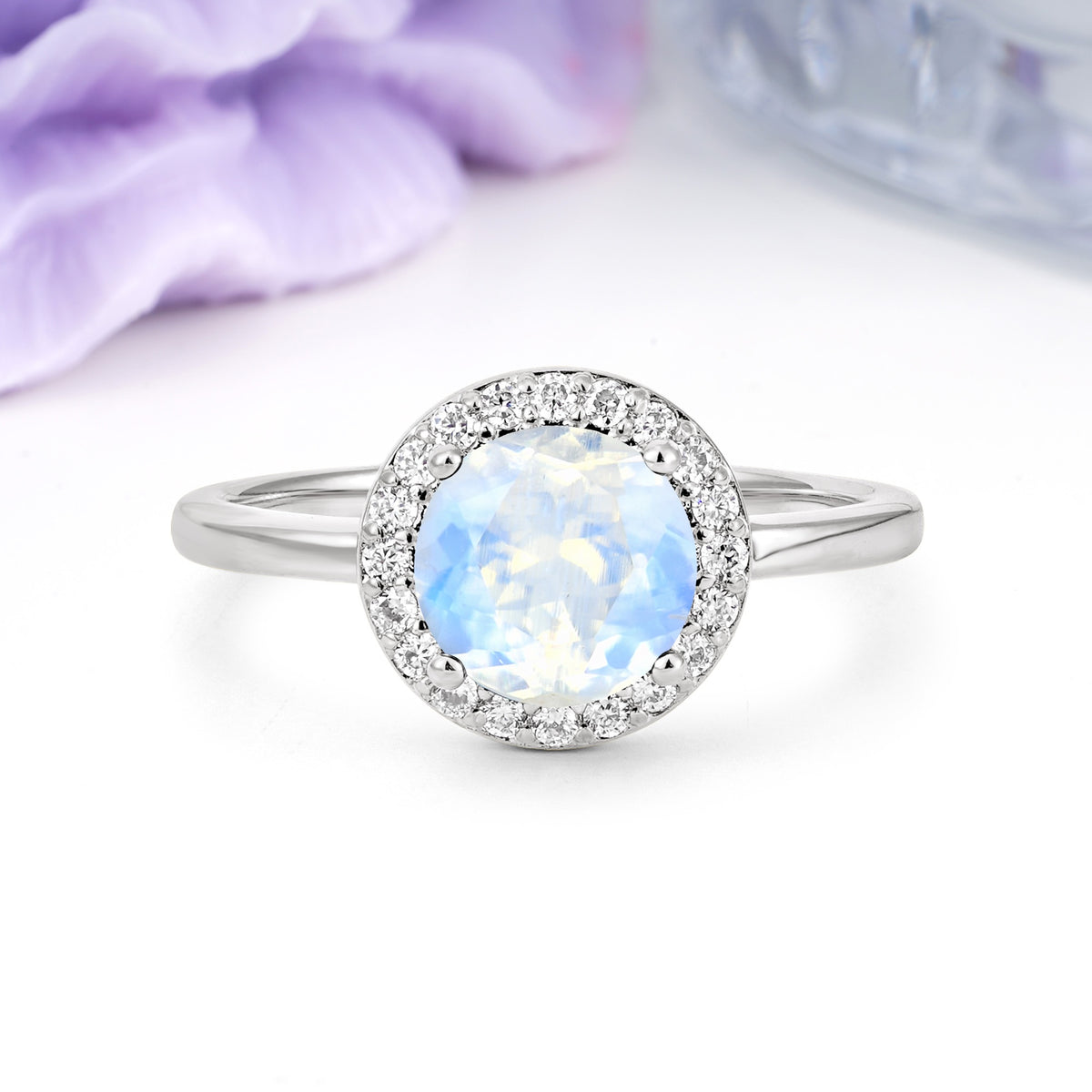 Luxurious 4-Prong Round Cut Moonstone Engagement Ring - Additional view