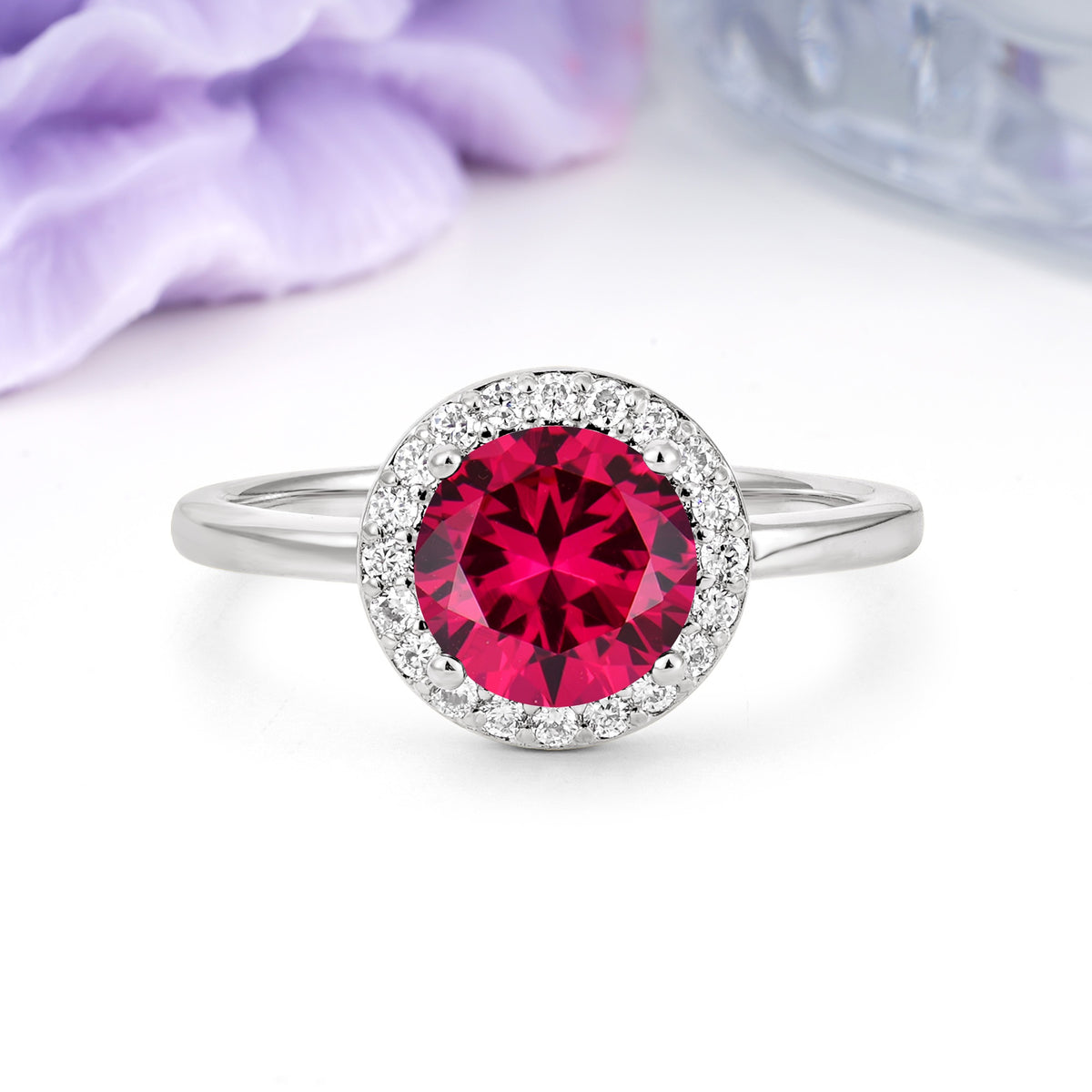 Luxurious 4-Prong Round Cut Ruby Engagement Ring - Additional view