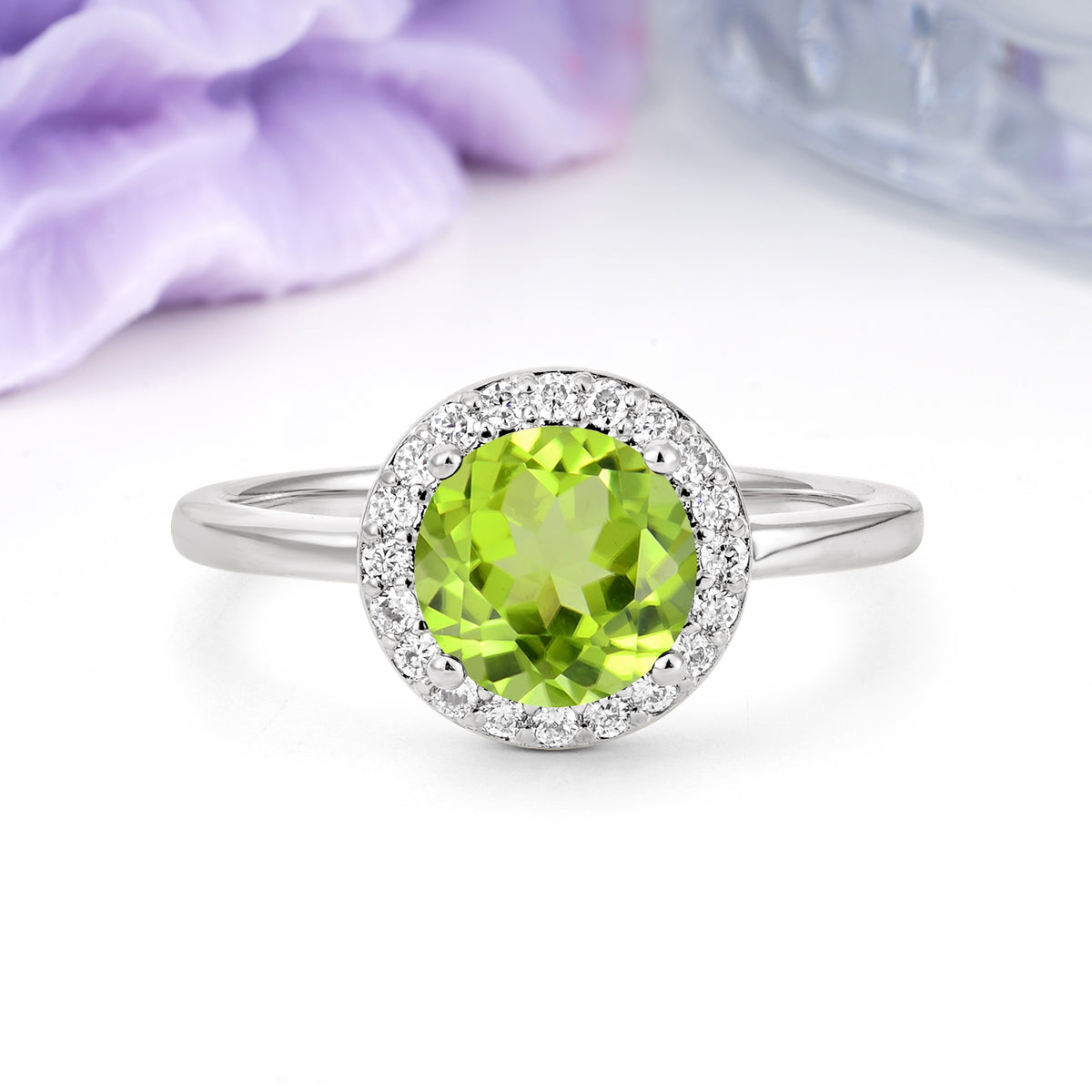Luxurious 4-Prong Round Cut Peridot Engagement Ring - Additional view