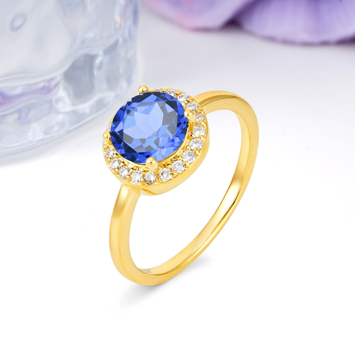 Luxurious 4-Prong Round Cut Sapphire Engagement Ring - Additional view