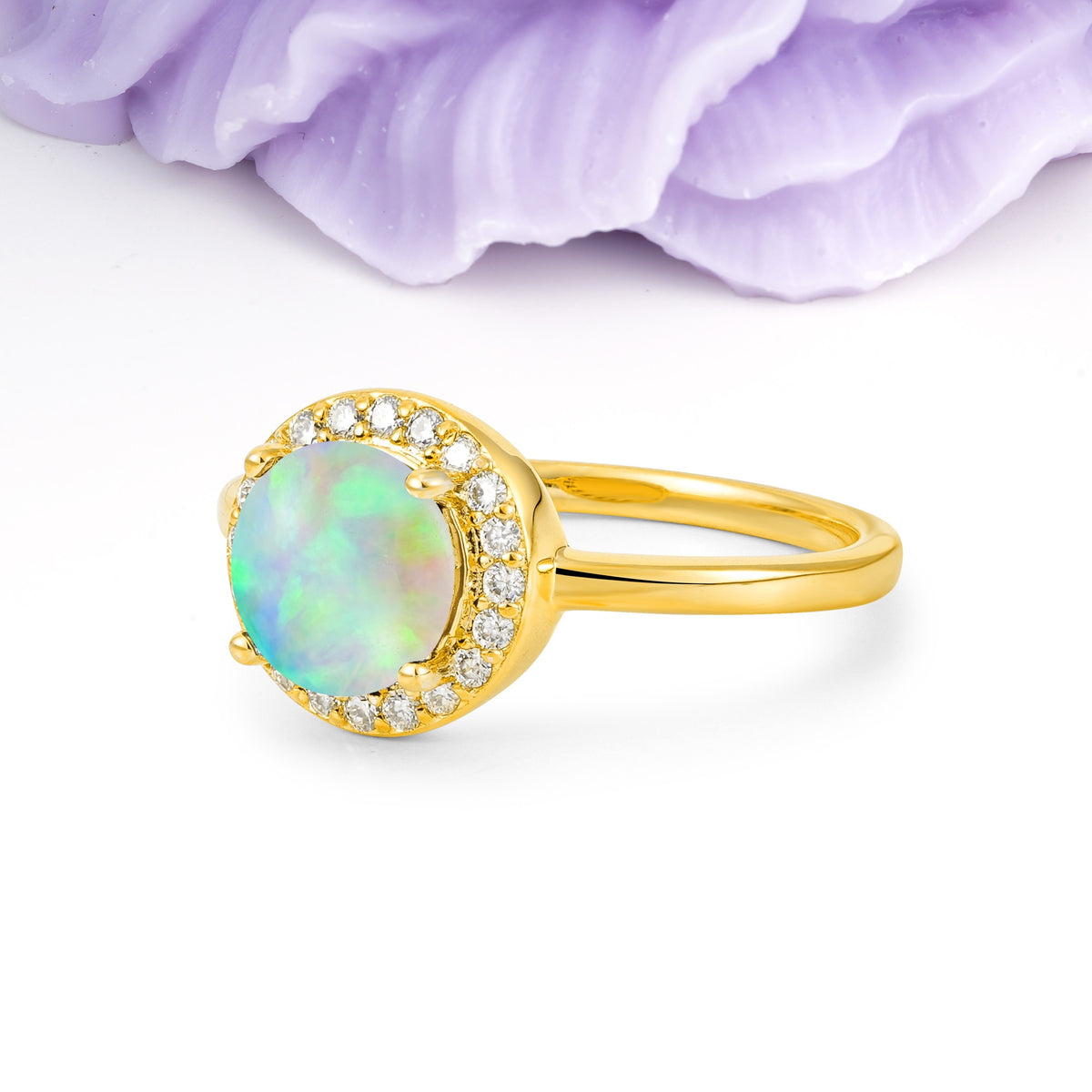 Luxurious 4-Prong Round Cut Fire Opal Engagement Ring - Additional view