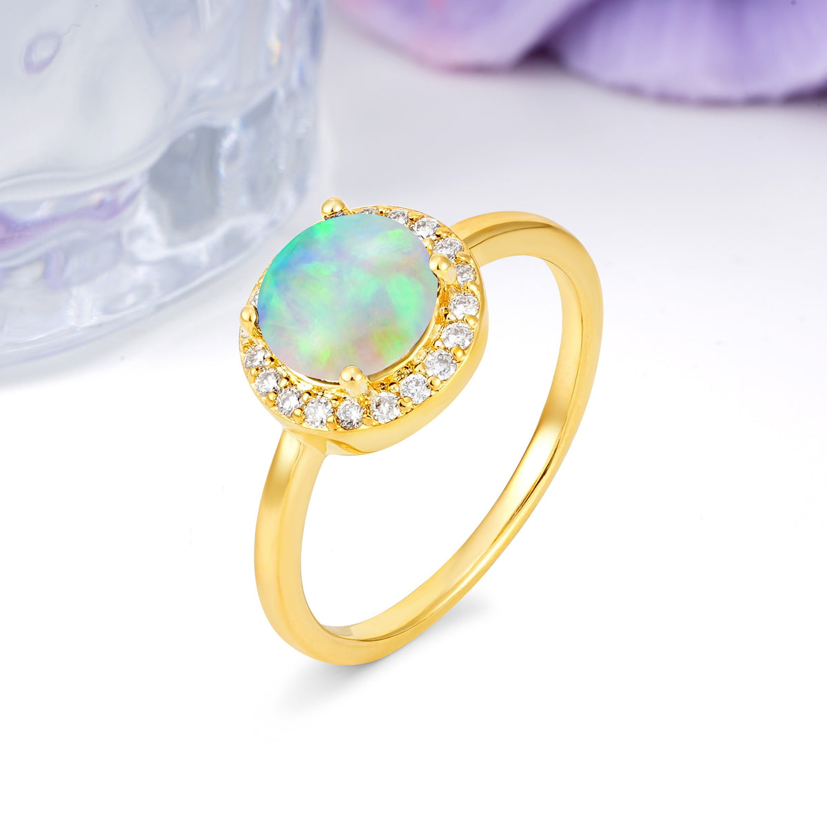 Luxurious 4-Prong Round Cut Fire Opal Engagement Ring - Additional view