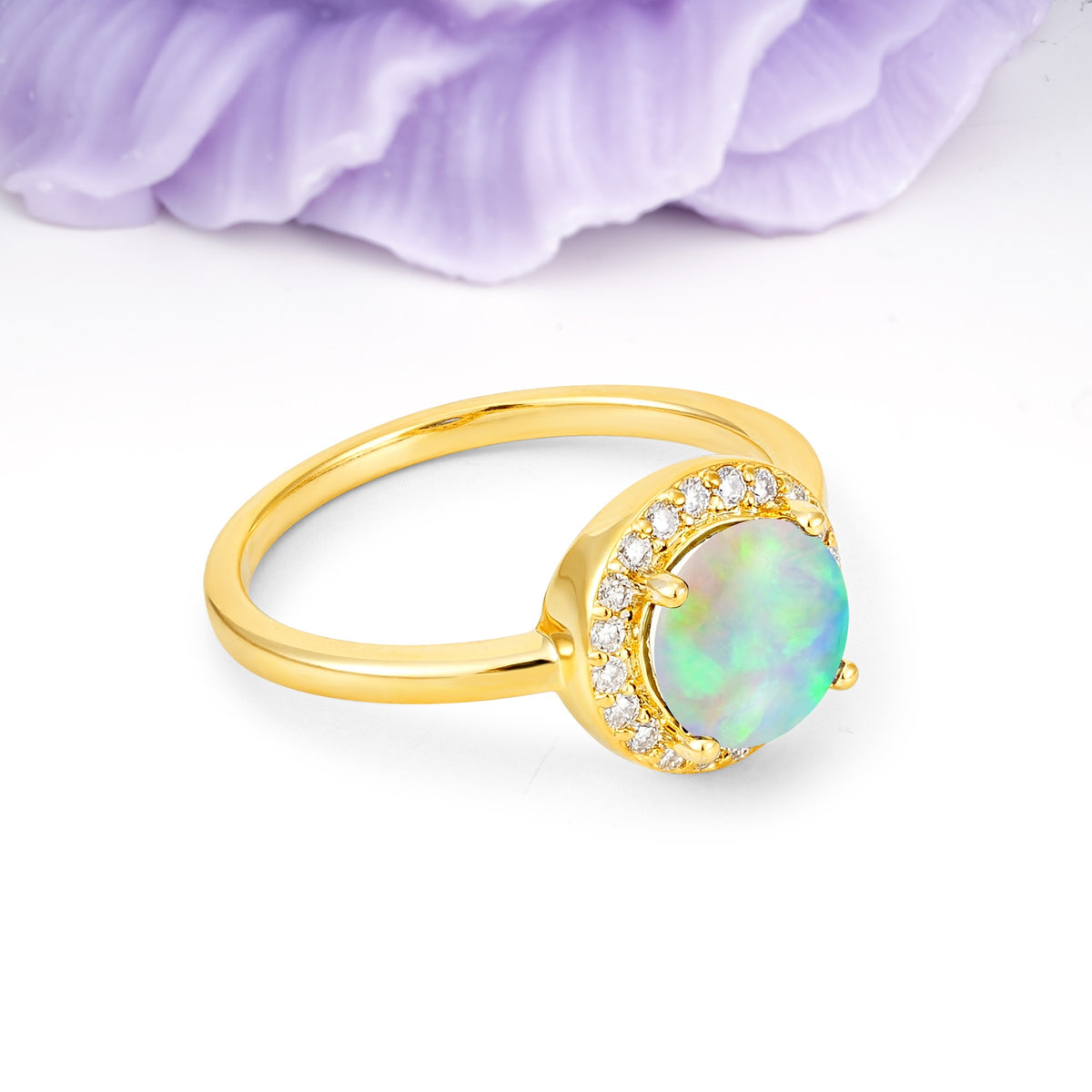 Luxurious 4-Prong Round Cut Fire Opal Engagement Ring - Additional view