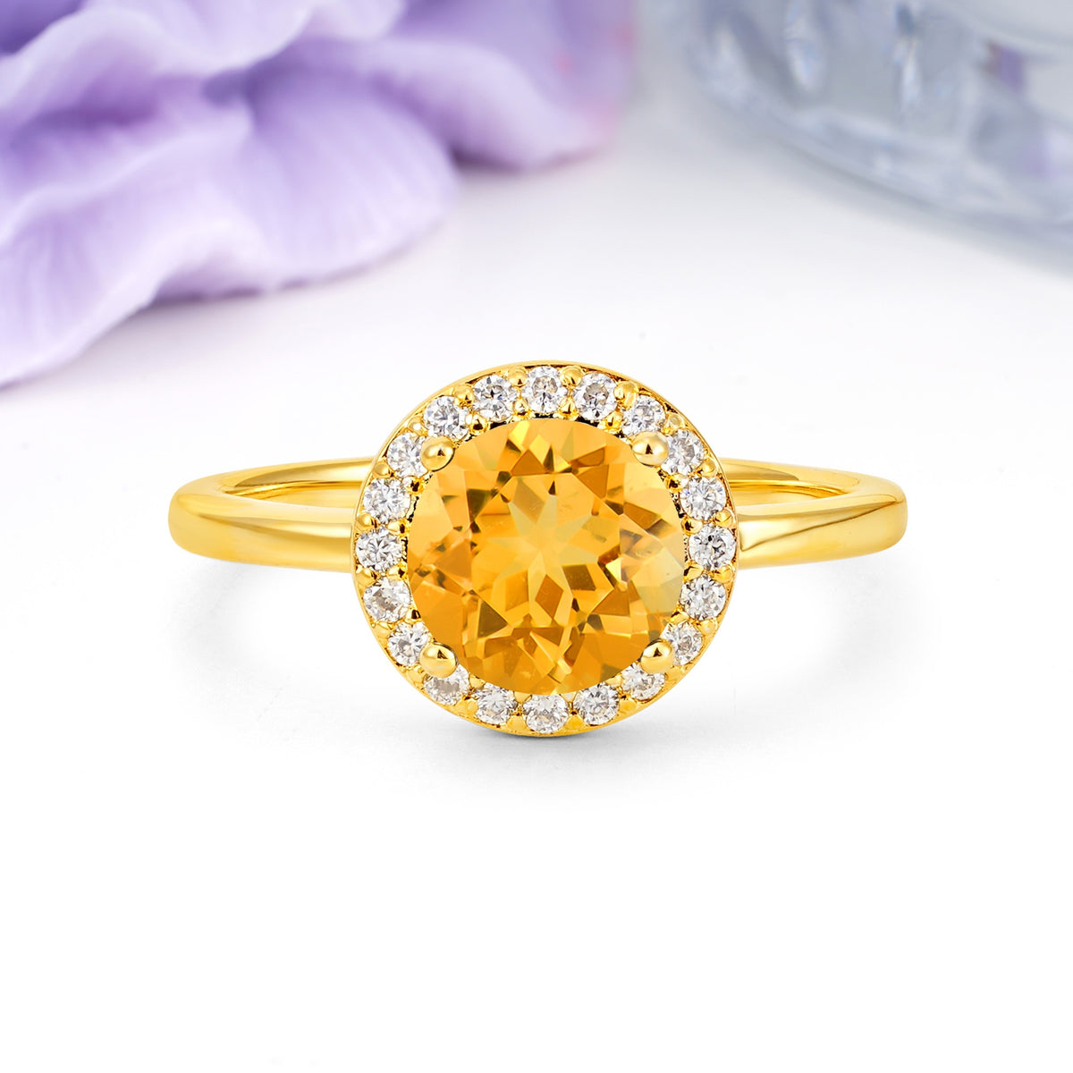 Luxurious 4-Prong Round Cut Citrine Engagement Ring - Additional view