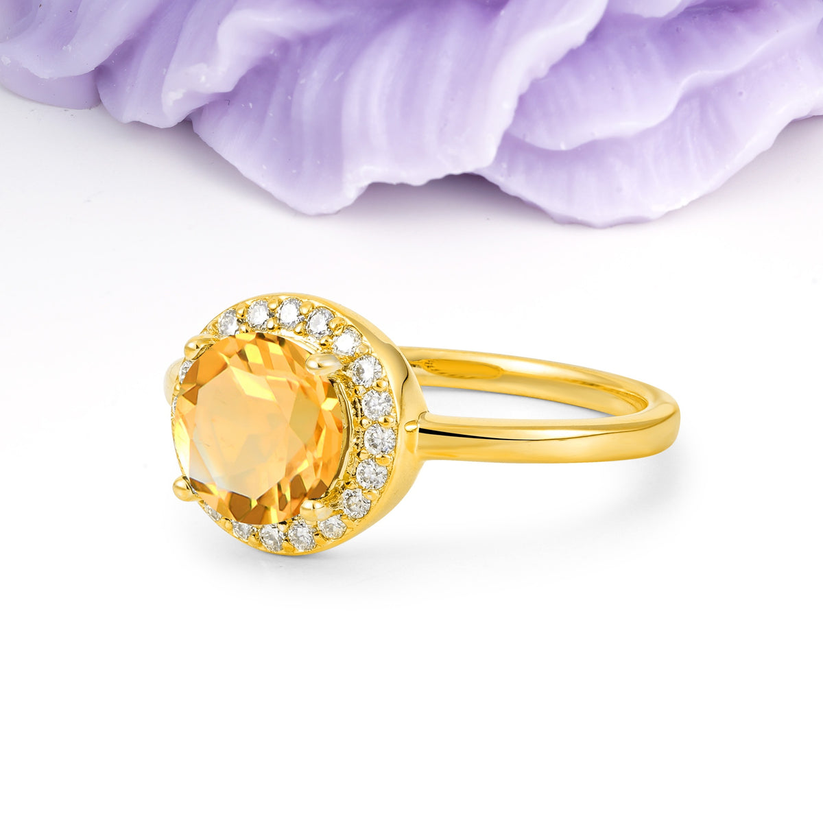 Luxurious 4-Prong Round Cut Citrine Engagement Ring - Additional view