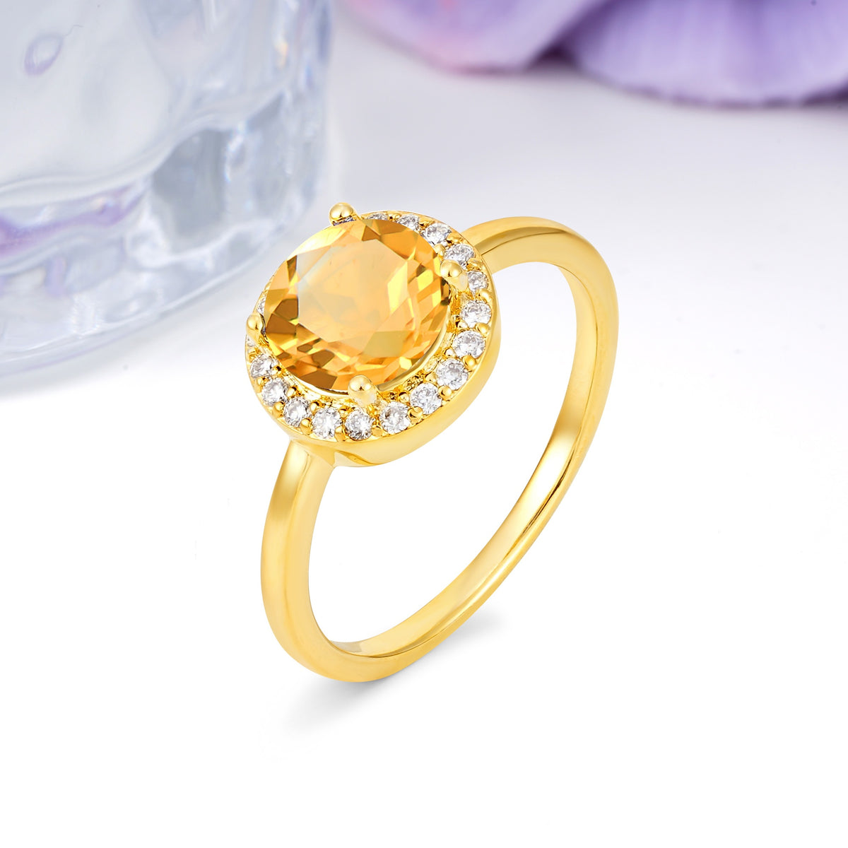 Luxurious 4-Prong Round Cut Citrine Engagement Ring - Additional view